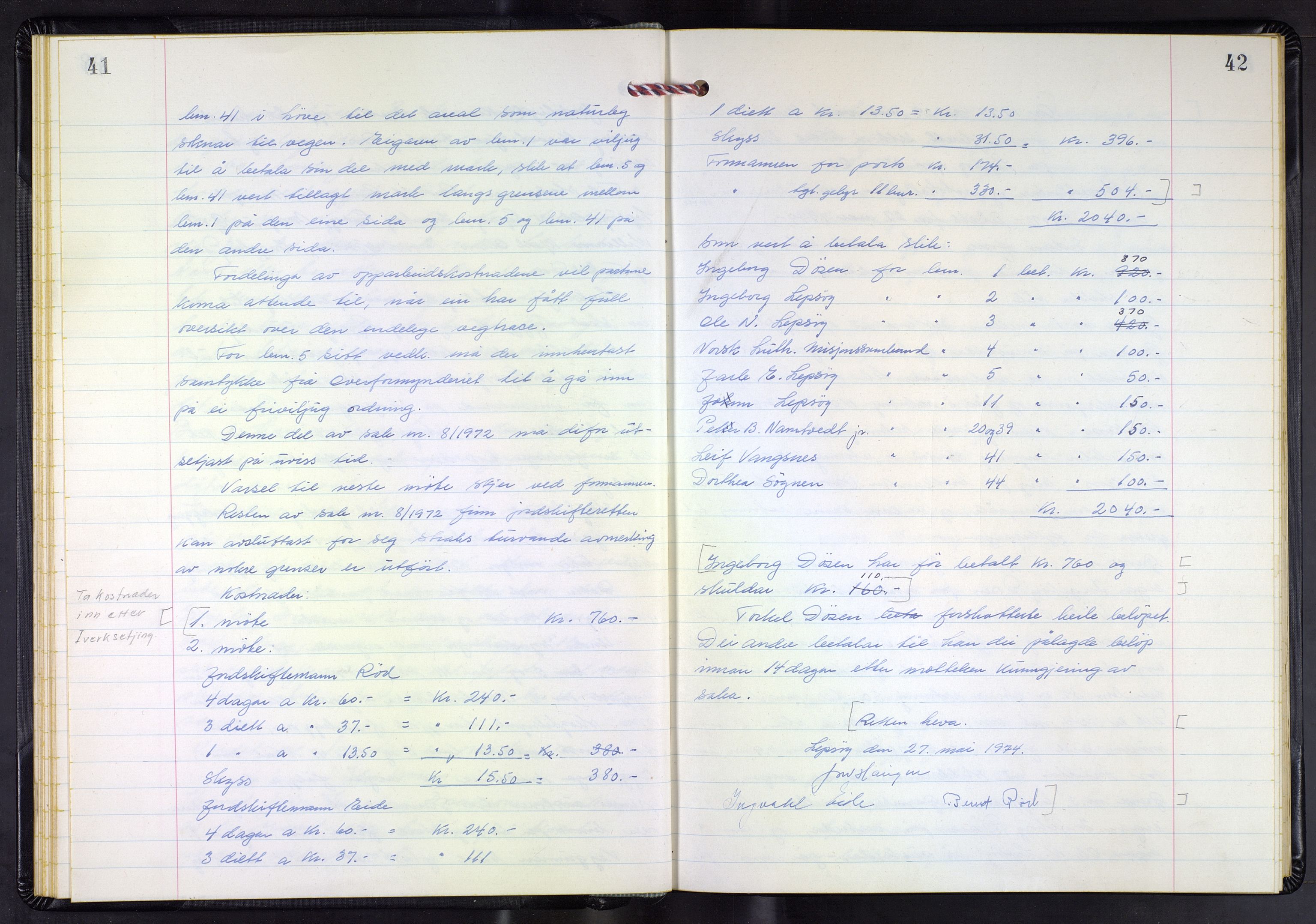 Hordaland jordskiftedøme - III Midhordland jordskiftedistrikt, AV/SAB-A-7001/A/Aa/L0044: Forhandlingsprotokoll, 1973-1978, p. 41-42
