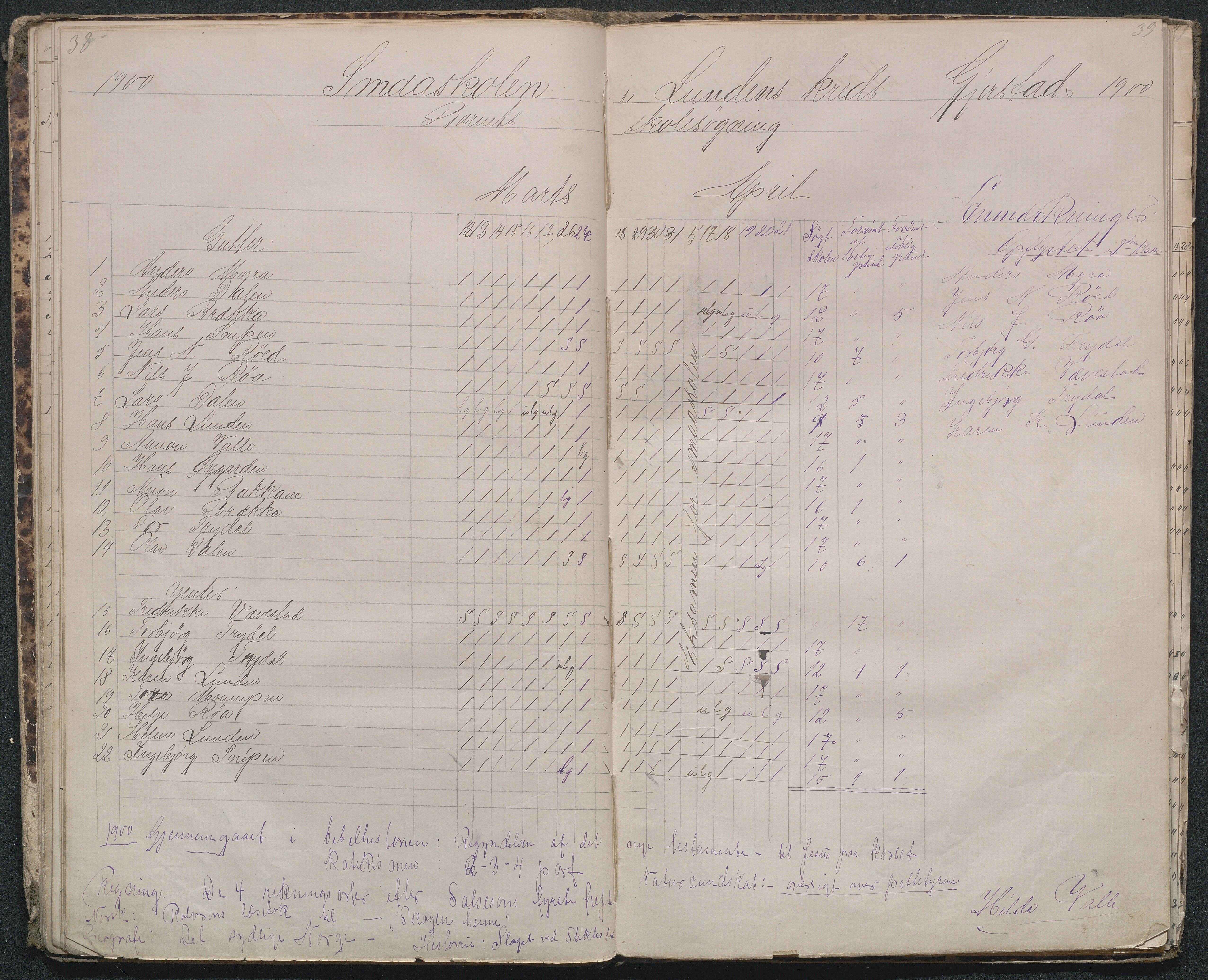 Gjerstad Kommune, Lunden Skole, AAKS/KA0911-550b/F01/L0001: Dagbok, 1888-1912, p. 38-39