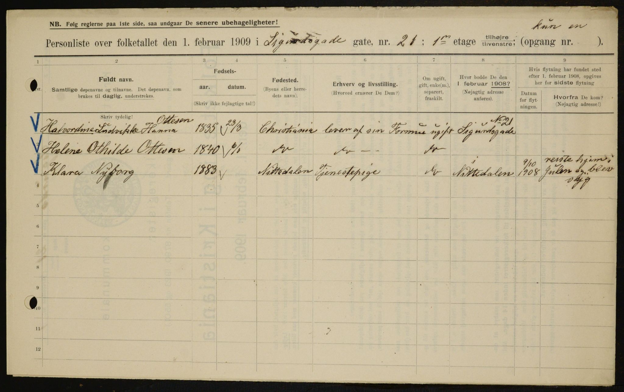 OBA, Municipal Census 1909 for Kristiania, 1909, p. 86318