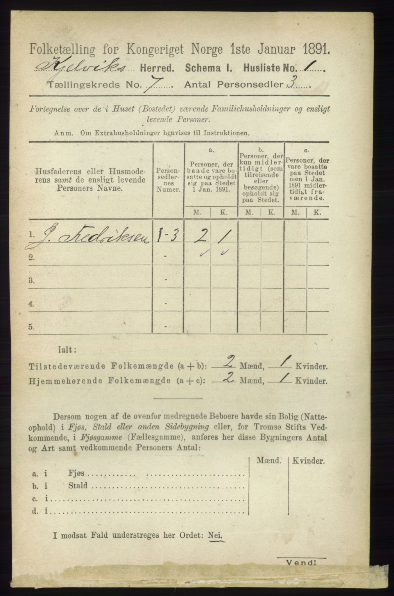 RA, 1891 census for 2019 Kjelvik, 1891, p. 846