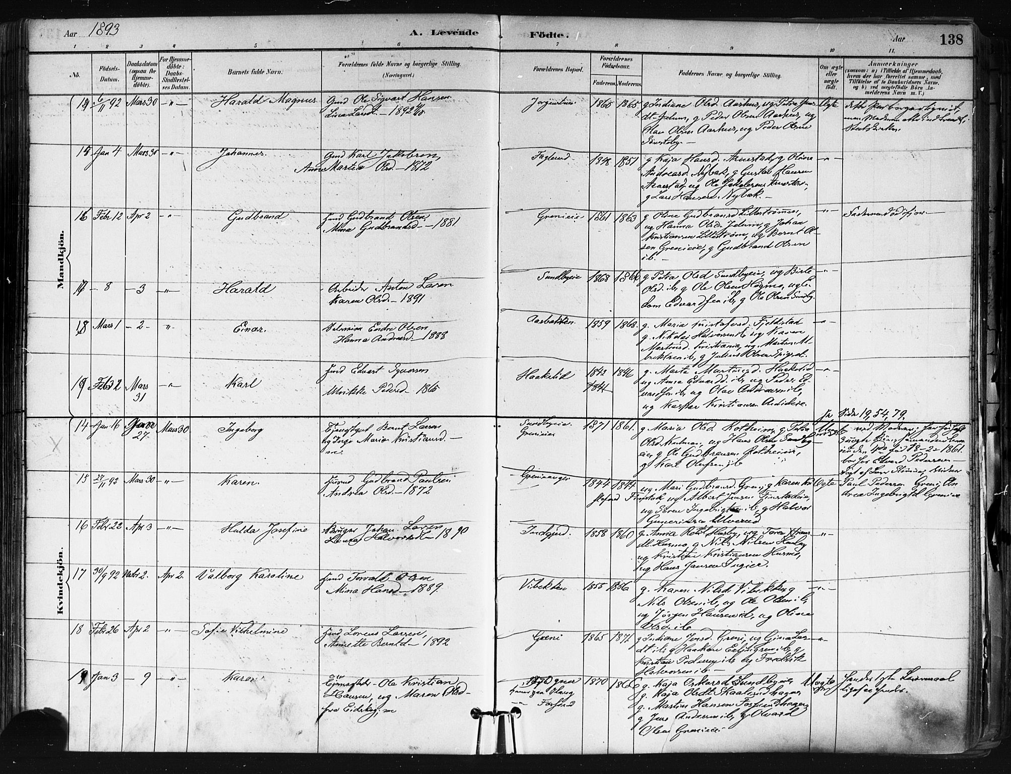 Nes prestekontor Kirkebøker, SAO/A-10410/F/Fa/L0010: Parish register (official) no. I 10, 1883-1898, p. 138
