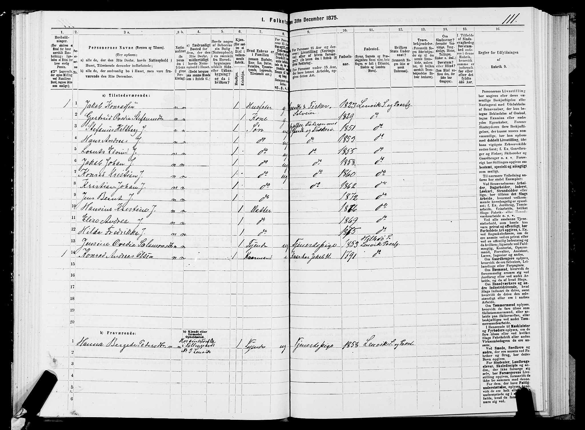 SATØ, 1875 census for 1931P Lenvik, 1875, p. 2111