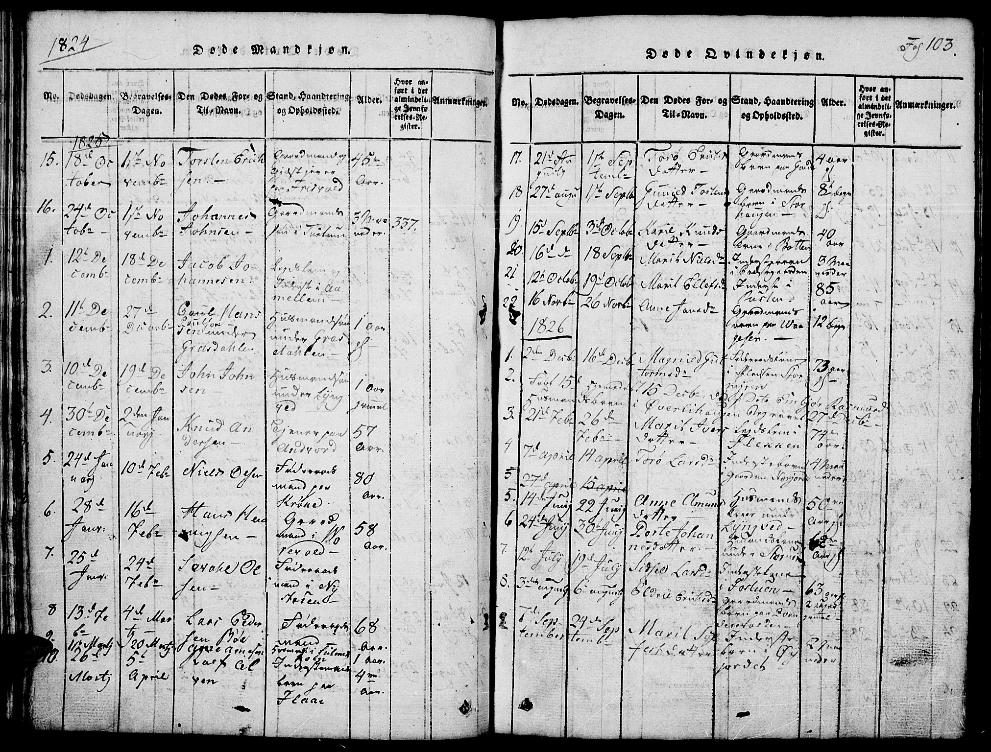 Lom prestekontor, SAH/PREST-070/L/L0001: Parish register (copy) no. 1, 1815-1836, p. 103