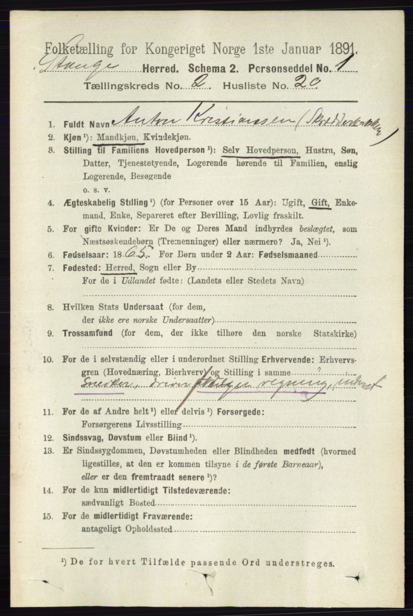 RA, 1891 census for 0417 Stange, 1891, p. 1050