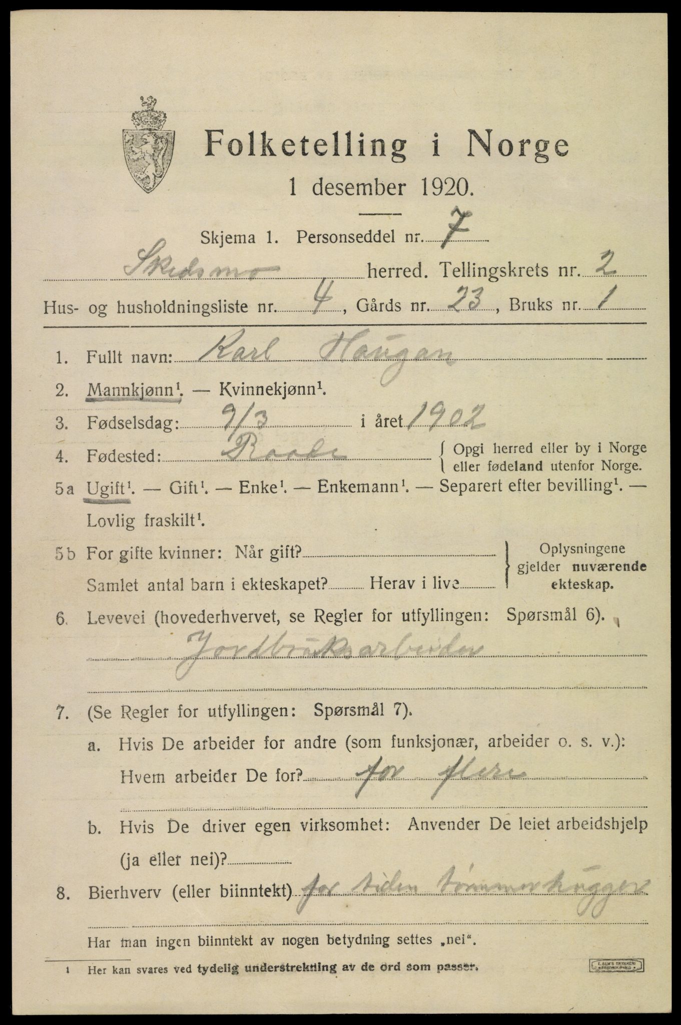 SAO, 1920 census for Skedsmo, 1920, p. 2531