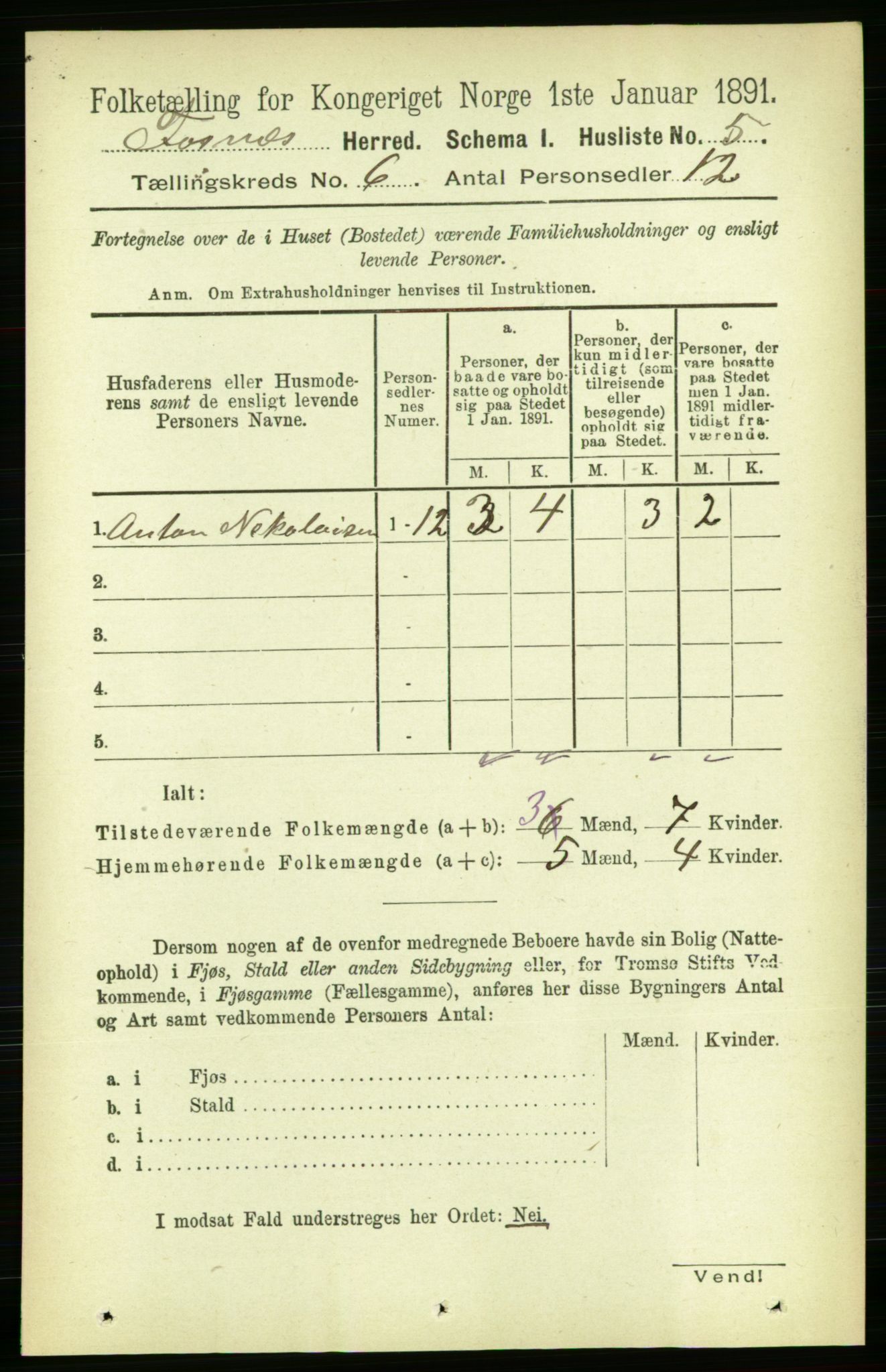 RA, 1891 census for 1748 Fosnes, 1891, p. 2724