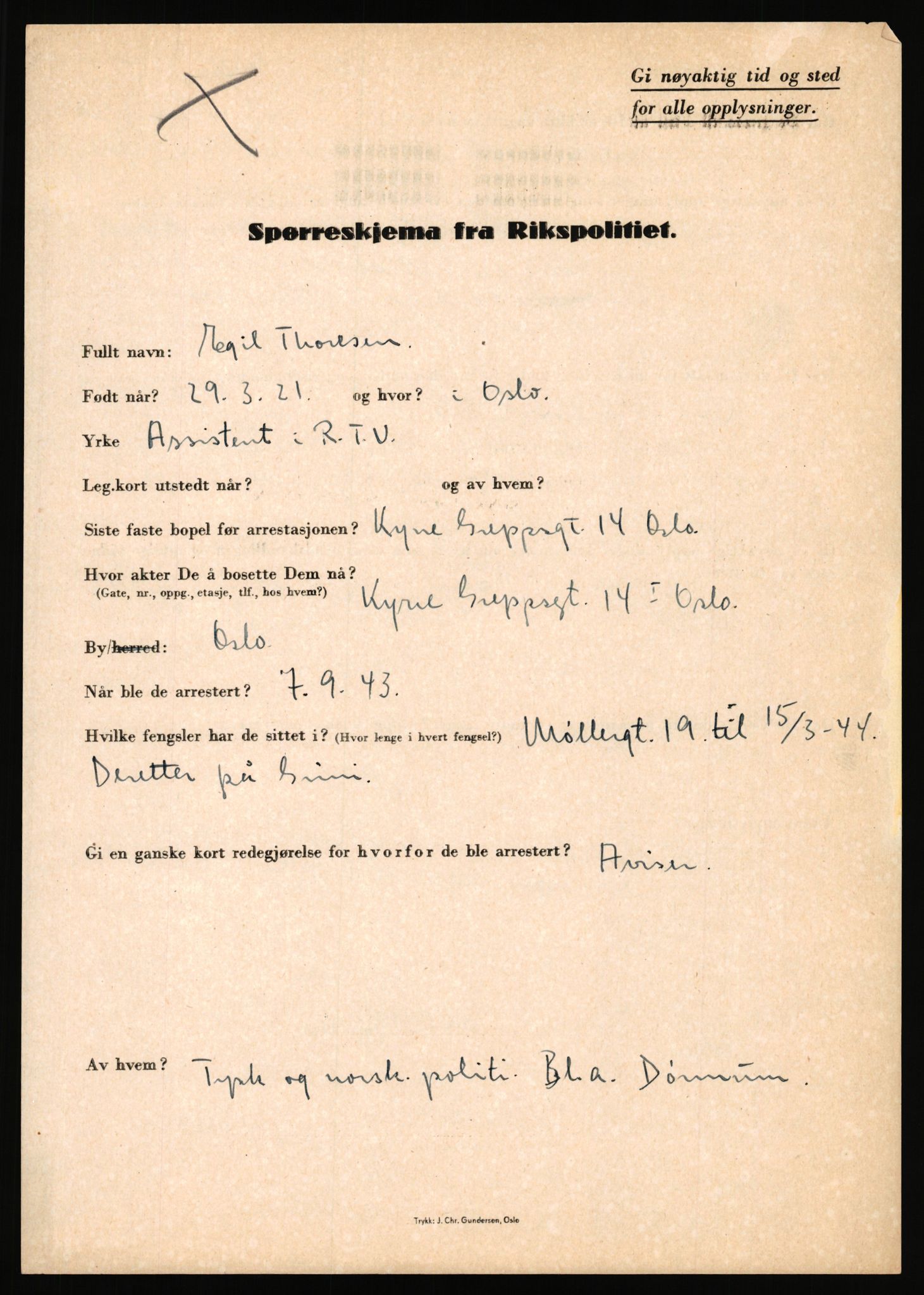 Rikspolitisjefen, AV/RA-S-1560/L/L0017: Tidemann, Hermann G. - Veum, Tjostolv, 1940-1945, p. 195