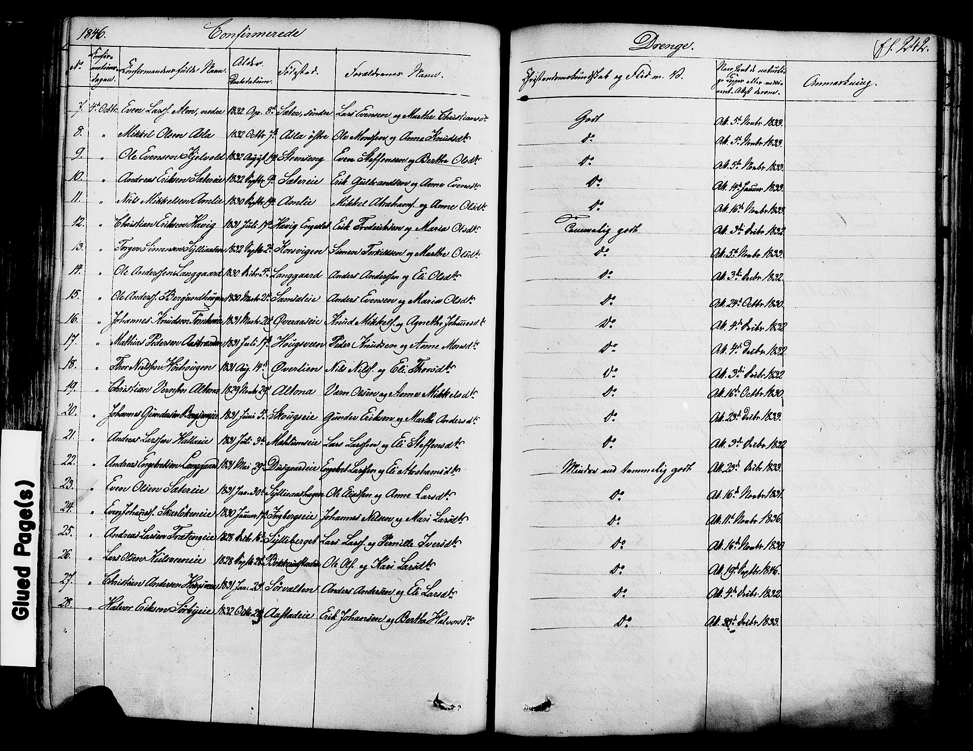 Ringsaker prestekontor, SAH/PREST-014/K/Ka/L0008: Parish register (official) no. 8, 1837-1850, p. 242