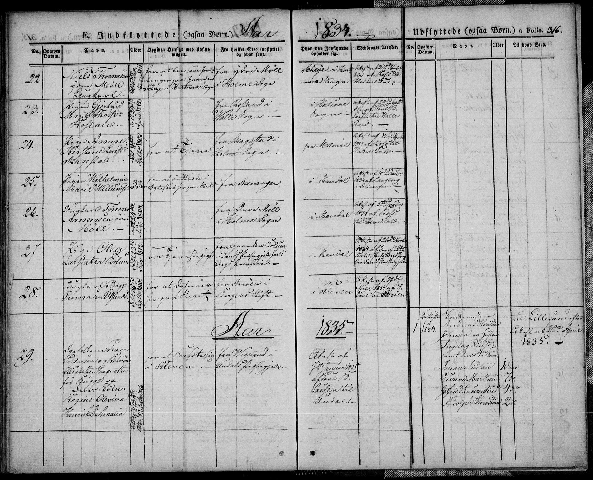 Mandal sokneprestkontor, SAK/1111-0030/F/Fa/Faa/L0011: Parish register (official) no. A 11, 1830-1839, p. 316