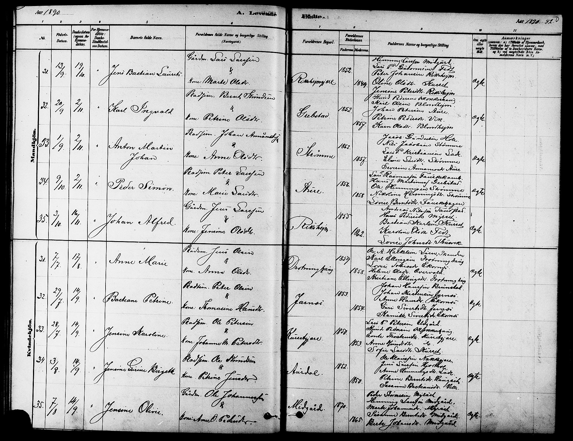 Ministerialprotokoller, klokkerbøker og fødselsregistre - Møre og Romsdal, AV/SAT-A-1454/523/L0339: Parish register (copy) no. 523C02, 1878-1891, p. 82