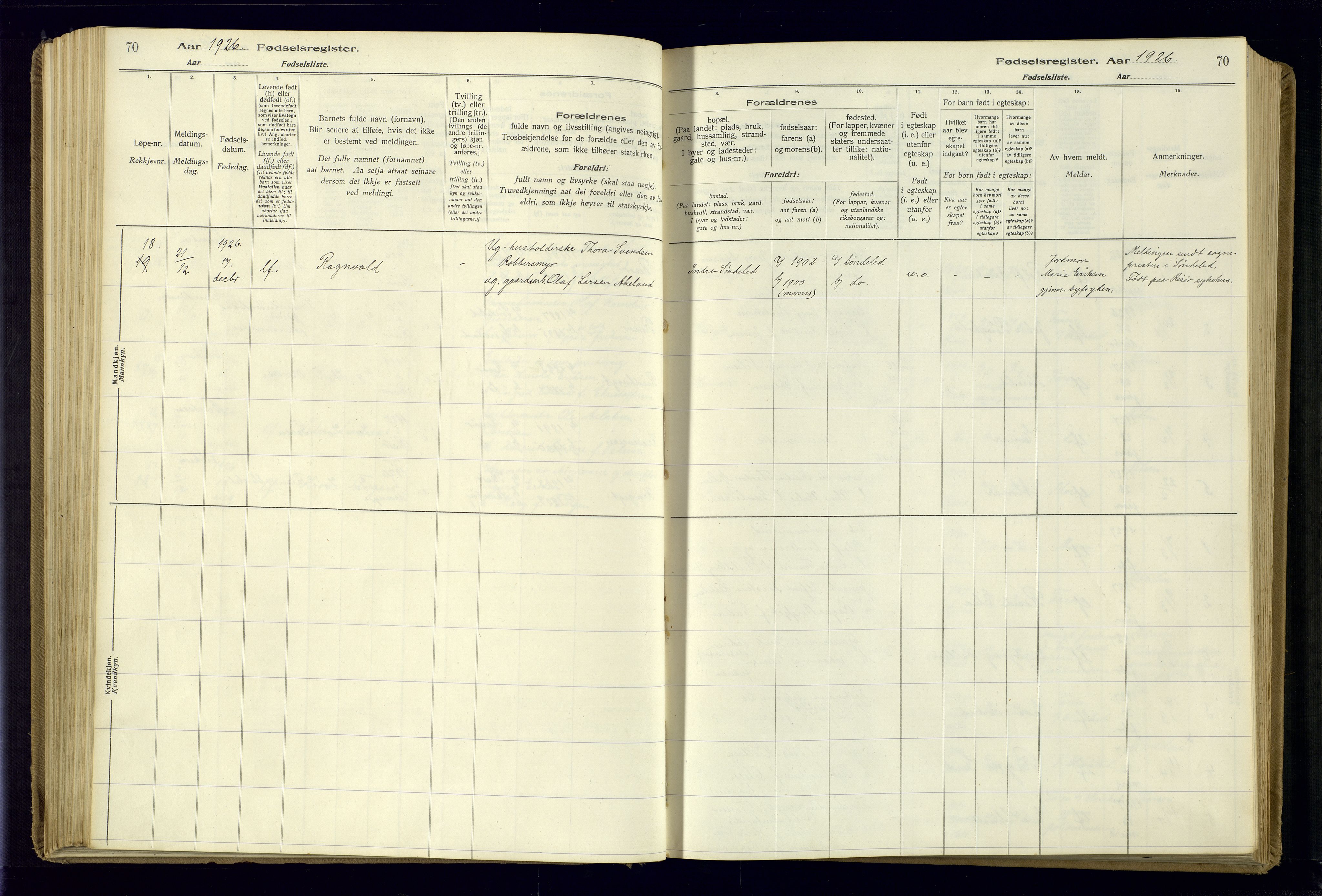 Risør sokneprestkontor, AV/SAK-1111-0035/J/Ja/L0001: Birth register no. A-VI-13, 1916-1947, p. 70