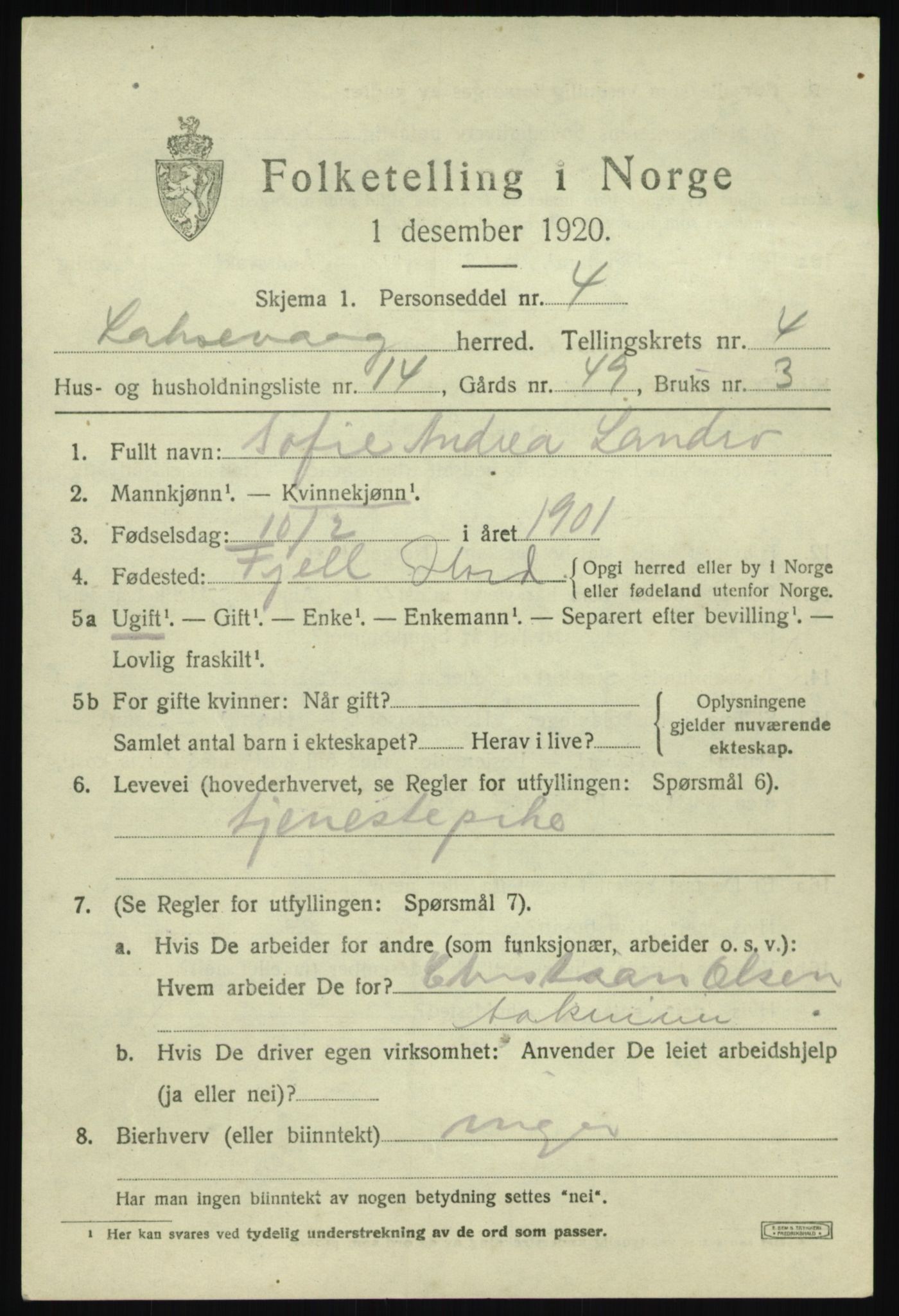 SAB, 1920 census for Laksevåg, 1920, p. 13608