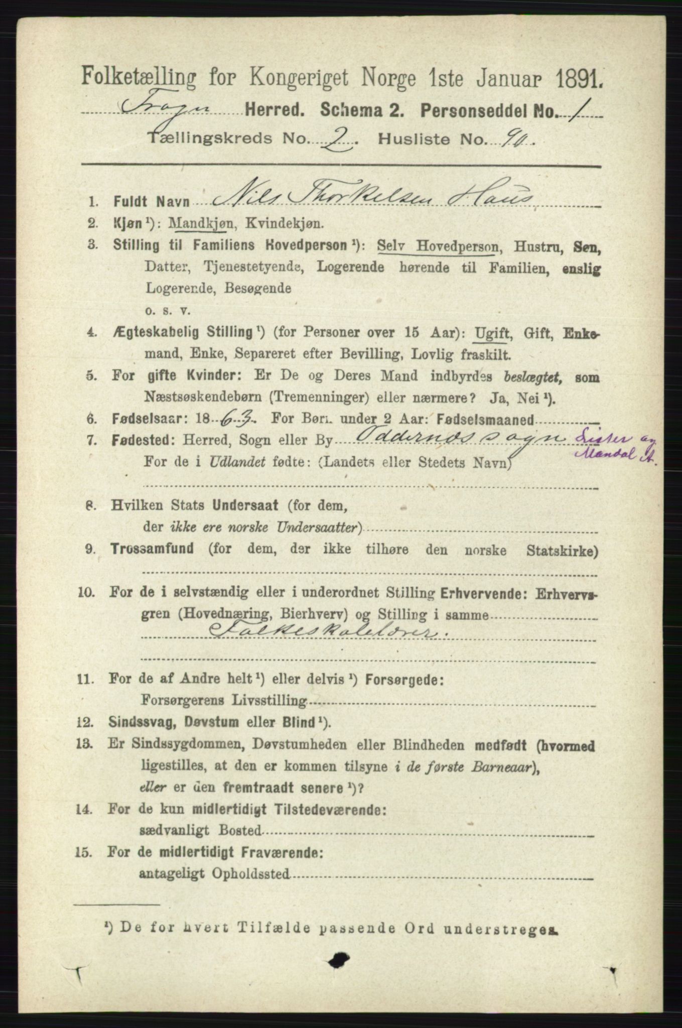 RA, 1891 census for 0215 Frogn, 1891, p. 1800