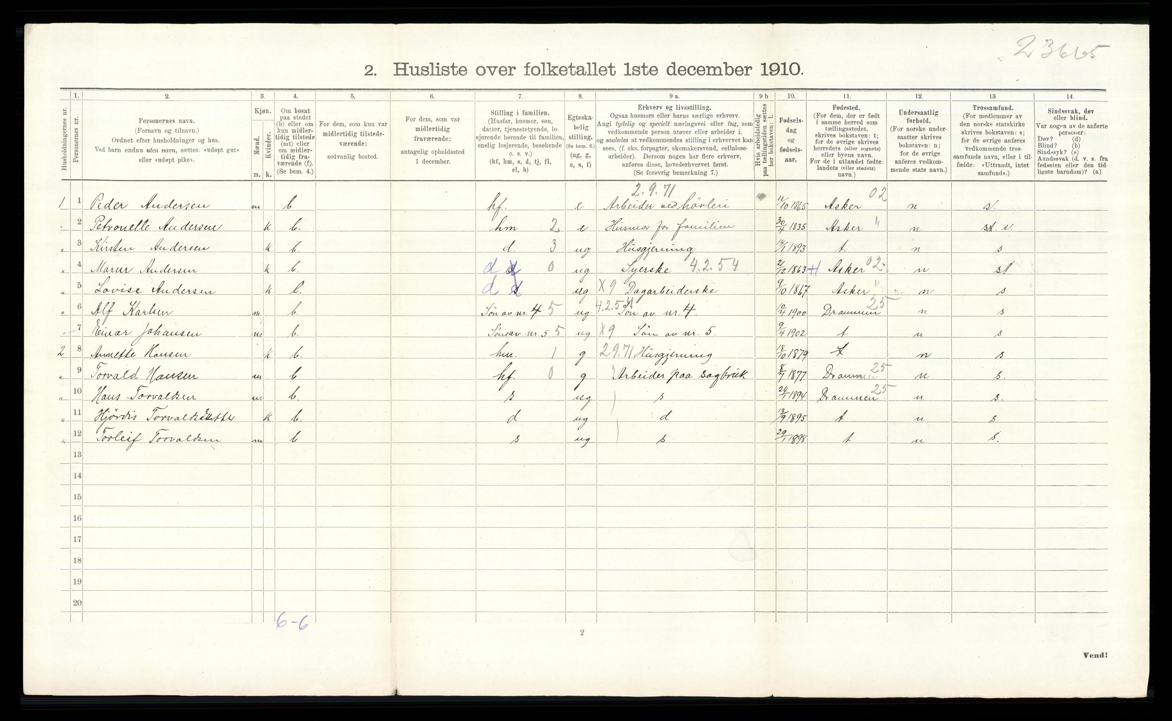 RA, 1910 census for Lier, 1910, p. 295