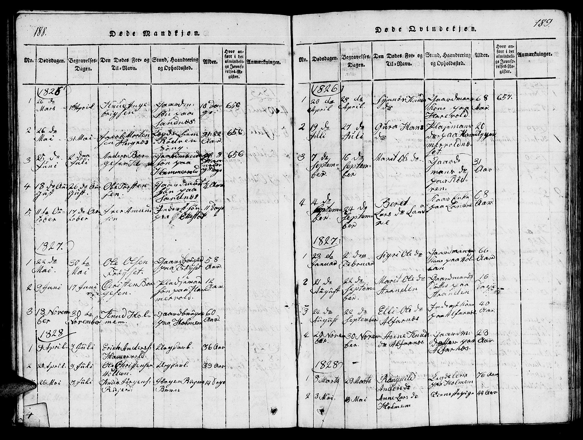 Ministerialprotokoller, klokkerbøker og fødselsregistre - Møre og Romsdal, AV/SAT-A-1454/548/L0613: Parish register (copy) no. 548C01, 1818-1846, p. 188-189