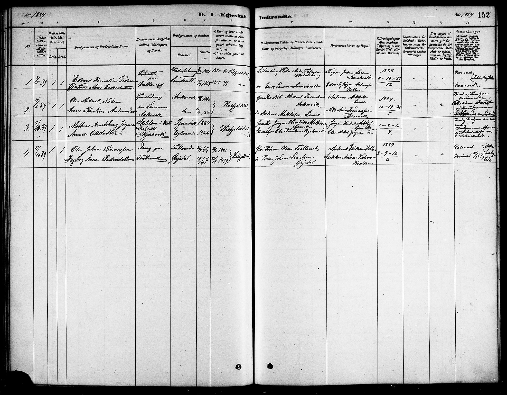 Ministerialprotokoller, klokkerbøker og fødselsregistre - Nordland, SAT/A-1459/823/L0330: Parish register (copy) no. 823C02, 1879-1916, p. 152