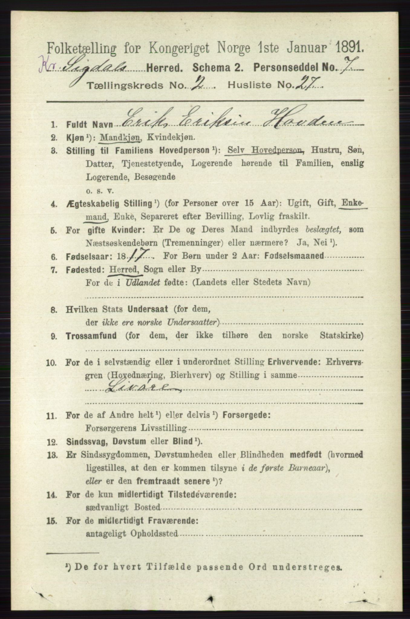 RA, 1891 census for 0621 Sigdal, 1891, p. 5503