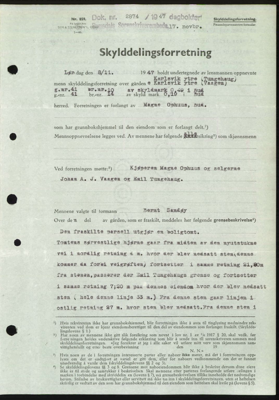 Romsdal sorenskriveri, SAT/A-4149/1/2/2C: Mortgage book no. A24, 1947-1947, Diary no: : 2874/1947
