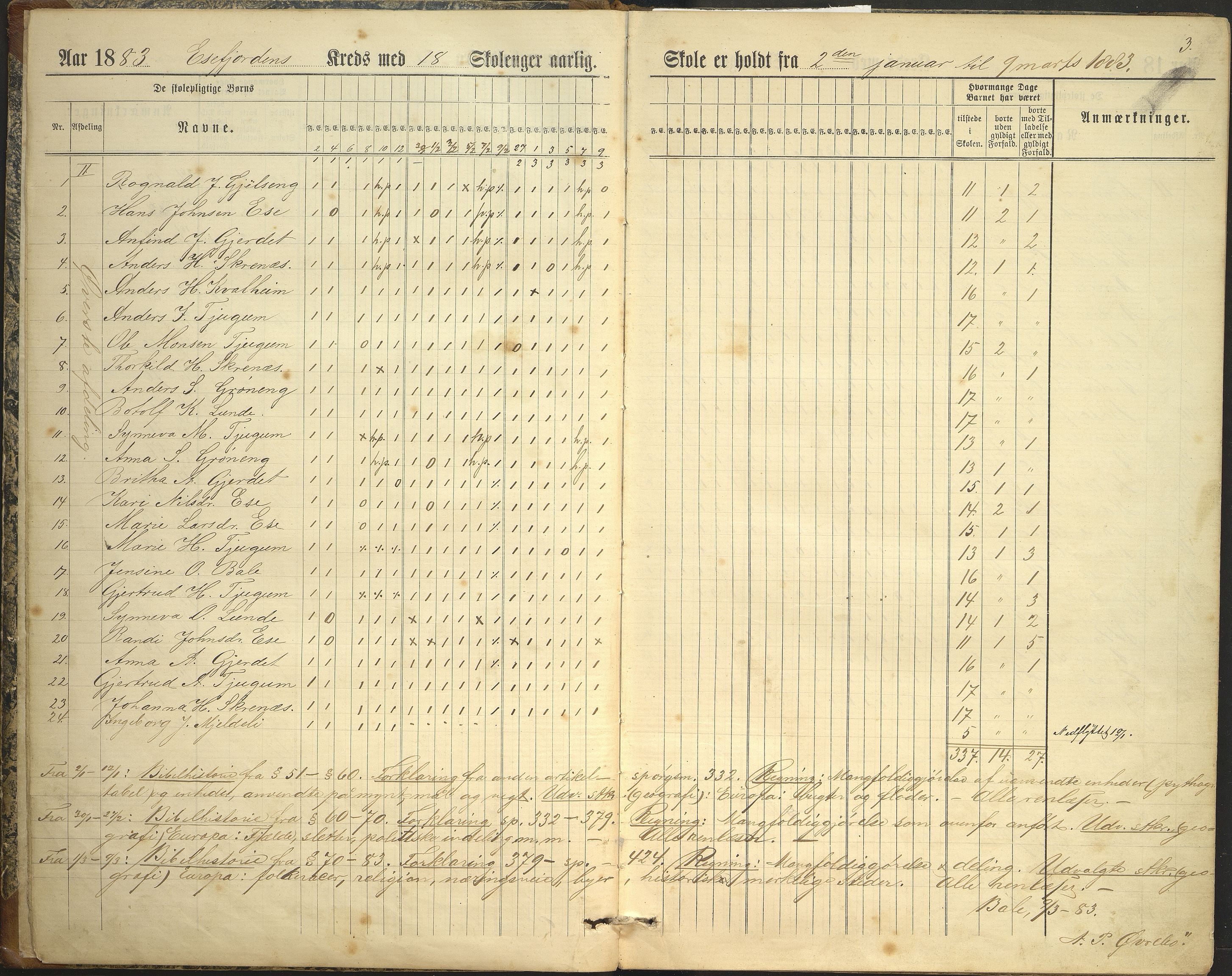 Balestrand kommune. Grøneng skule/Esefjorden skulekrins, VLFK/K-14180.520.07/543/L0001: dagbok for Esefjorden skulekrins, 1882-1905, p. 3