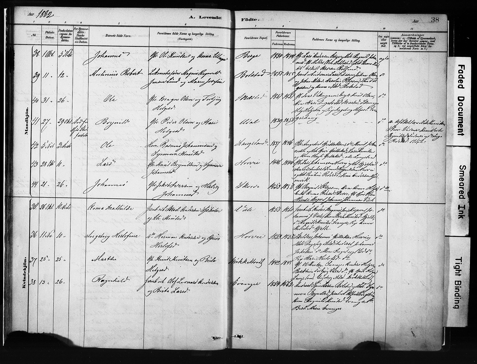 Evanger sokneprestembete, AV/SAB-A-99924: Parish register (official) no. A 1, 1877-1899, p. 38