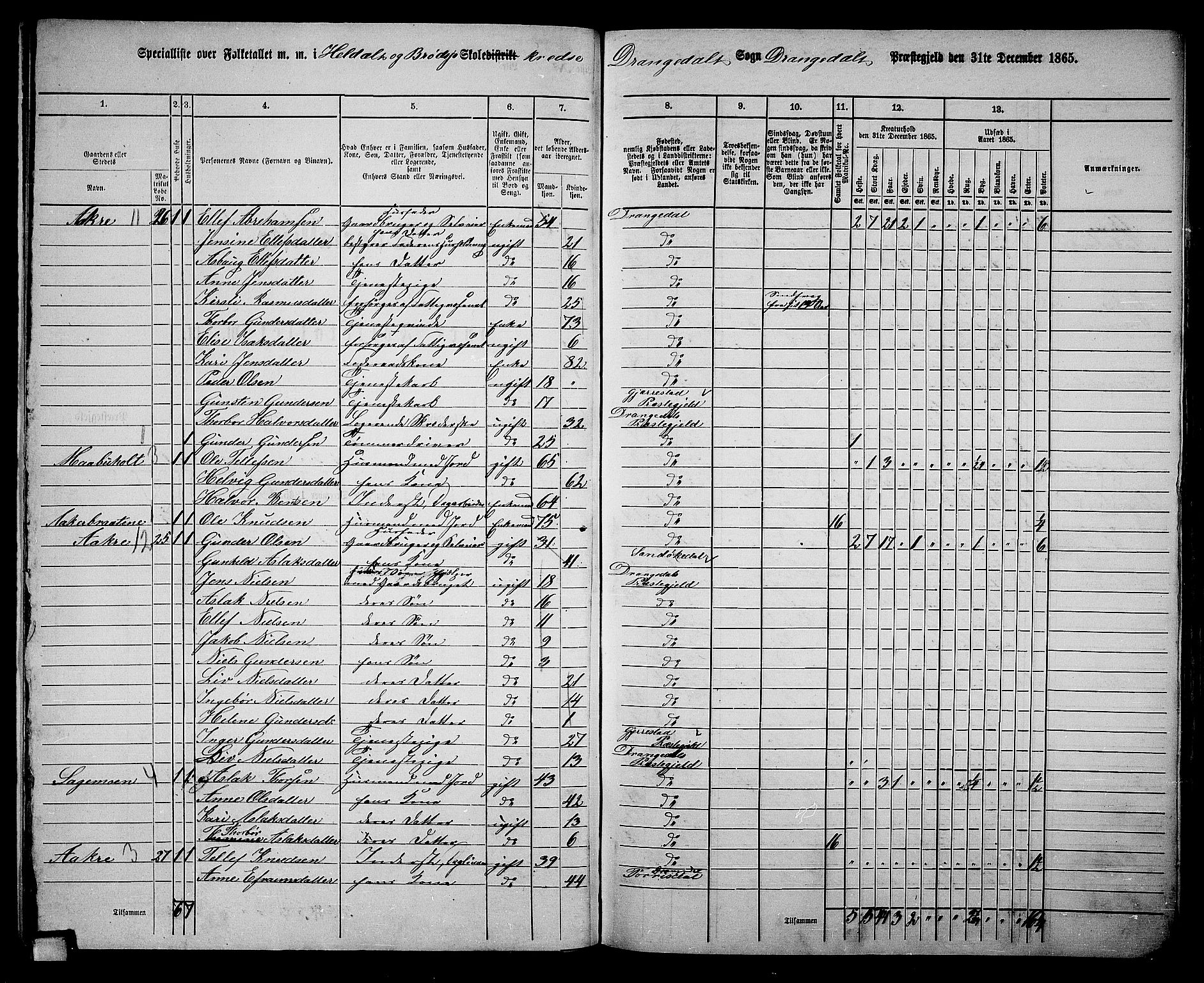 RA, 1865 census for Drangedal, 1865, p. 14