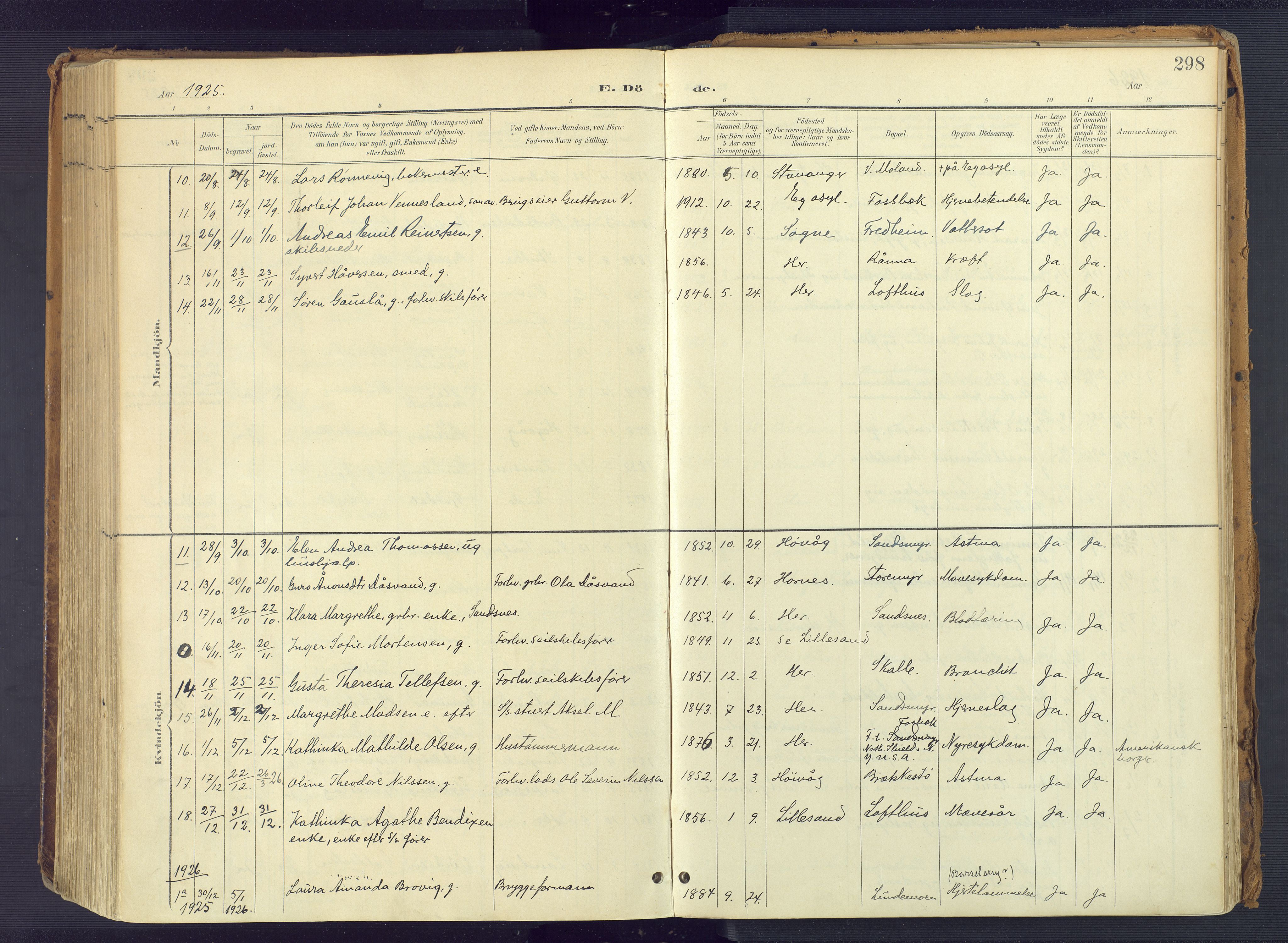 Vestre Moland sokneprestkontor, SAK/1111-0046/F/Fa/Fab/L0010: Parish register (official) no. A 10, 1900-1926, p. 298