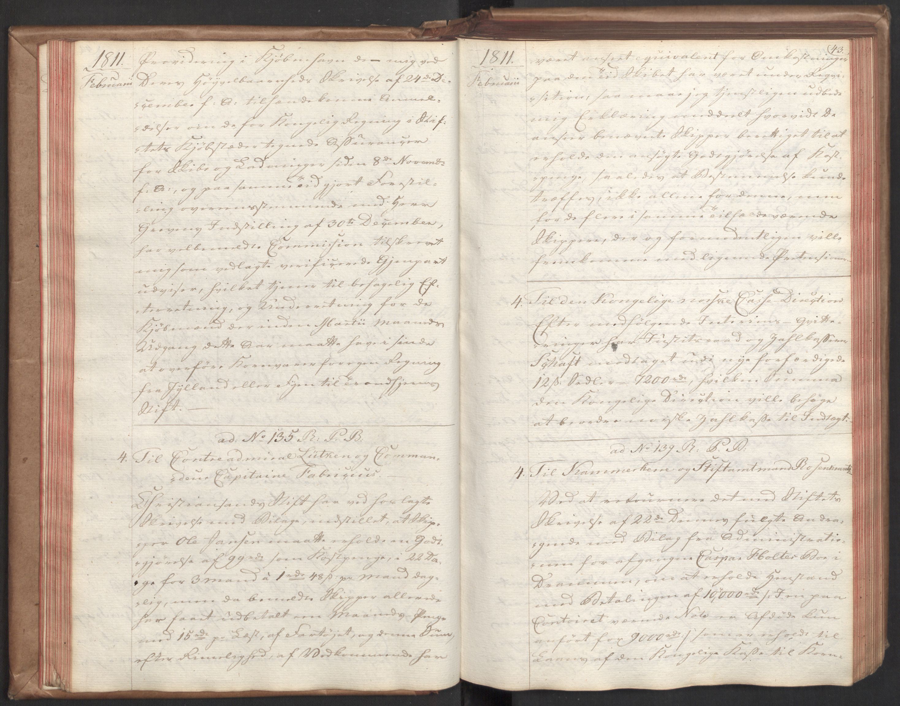 Stattholderembetet 1810-1814, 2. kontor (Kontor B), AV/RA-EA-5432/Bc/L0001: Korrespondanseprotokoll, 1810-1812, p. 42b-43a