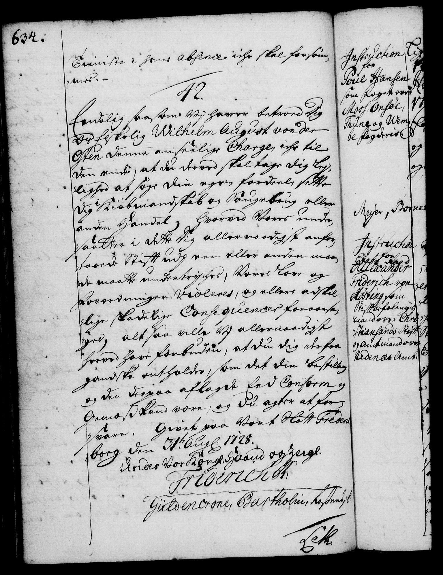 Rentekammeret, Kammerkanselliet, RA/EA-3111/G/Gg/Ggi/L0001: Norsk instruksjonsprotokoll med register (merket RK 53.34), 1720-1729, p. 634