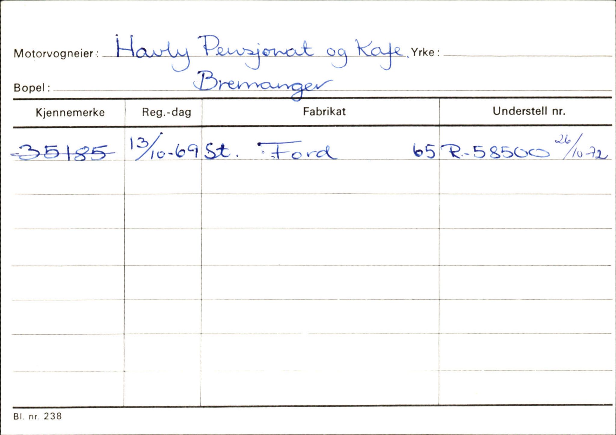 Statens vegvesen, Sogn og Fjordane vegkontor, SAB/A-5301/4/F/L0133: Eigarregister Bremanger A-Å. Gaular A-H, 1945-1975, p. 827