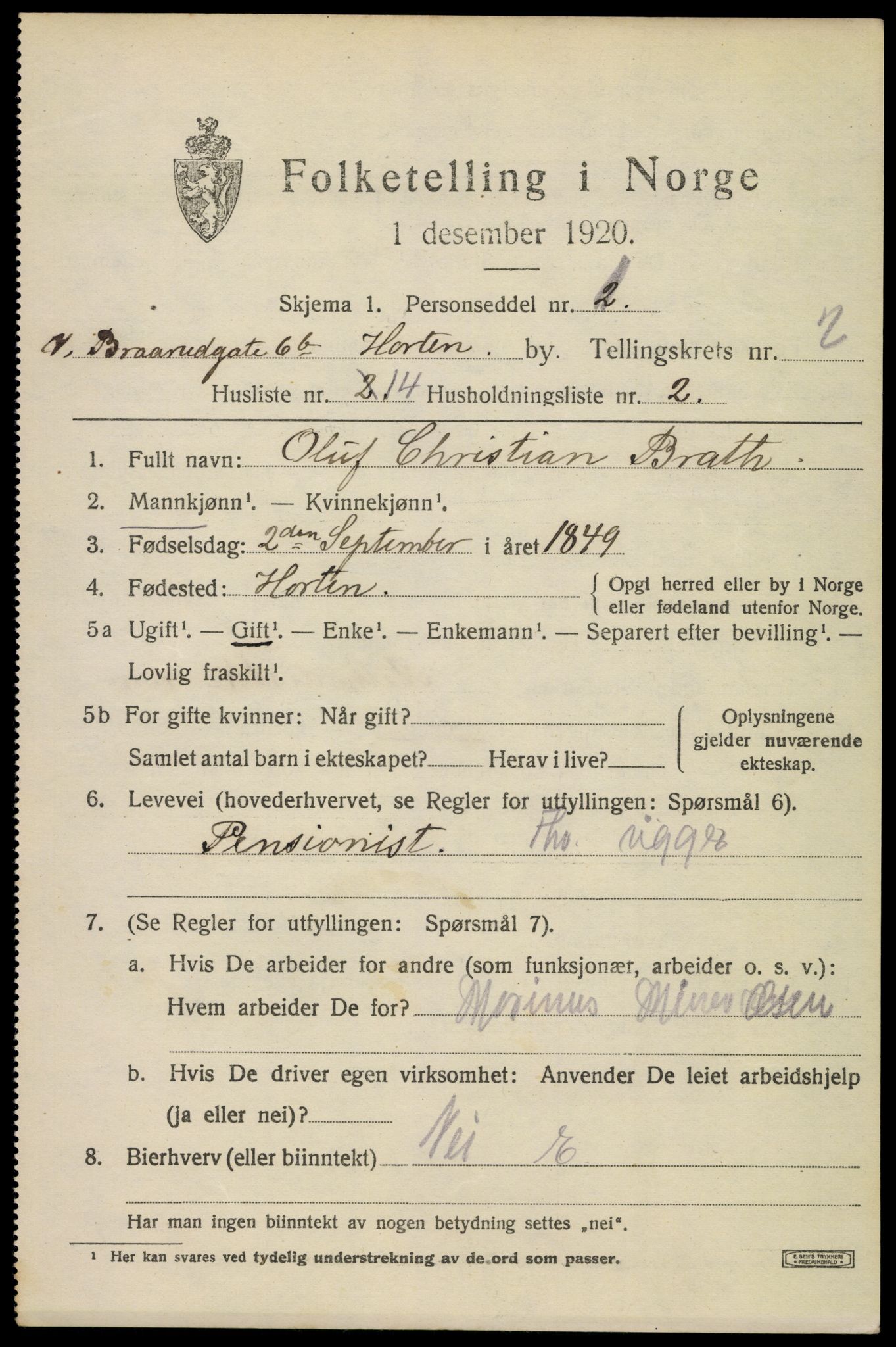 SAKO, 1920 census for Horten, 1920, p. 10371