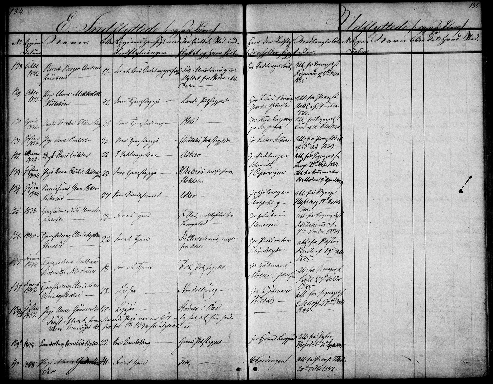 Oslo domkirke Kirkebøker, SAO/A-10752/F/Fa/L0028: Parish register (official) no. 28, 1840-1876, p. 134-135