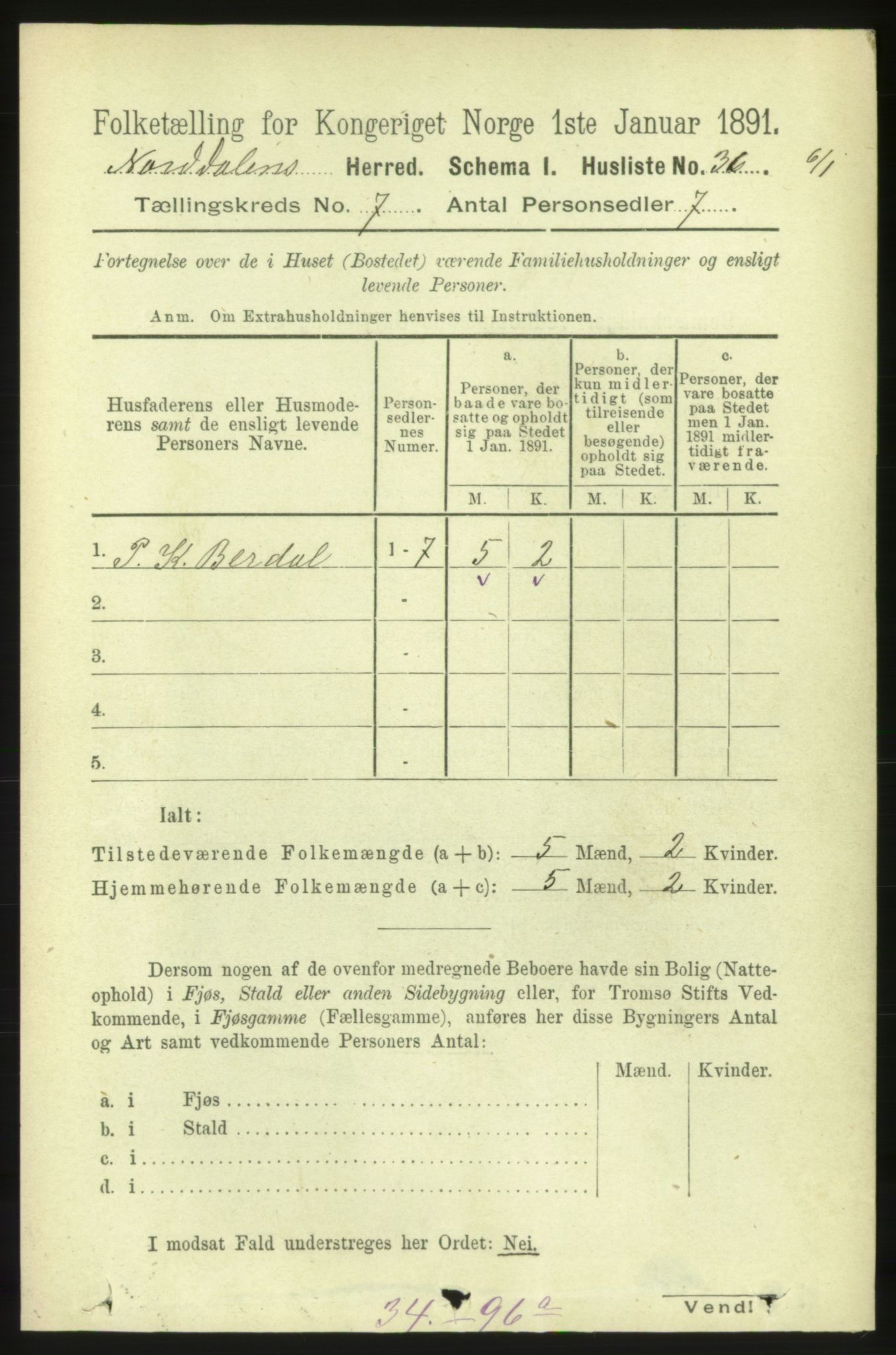 RA, 1891 census for 1524 Norddal, 1891, p. 1310