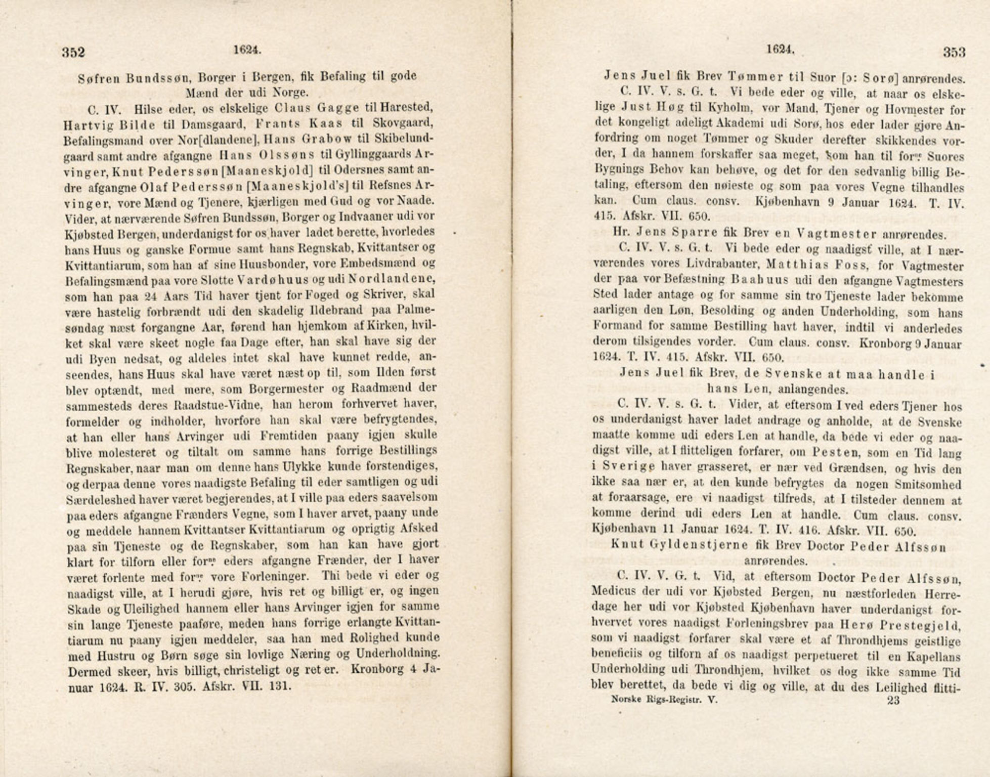 Publikasjoner utgitt av Det Norske Historiske Kildeskriftfond, PUBL/-/-/-: Norske Rigs-Registranter, bind 5, 1619-1627, p. 352-353
