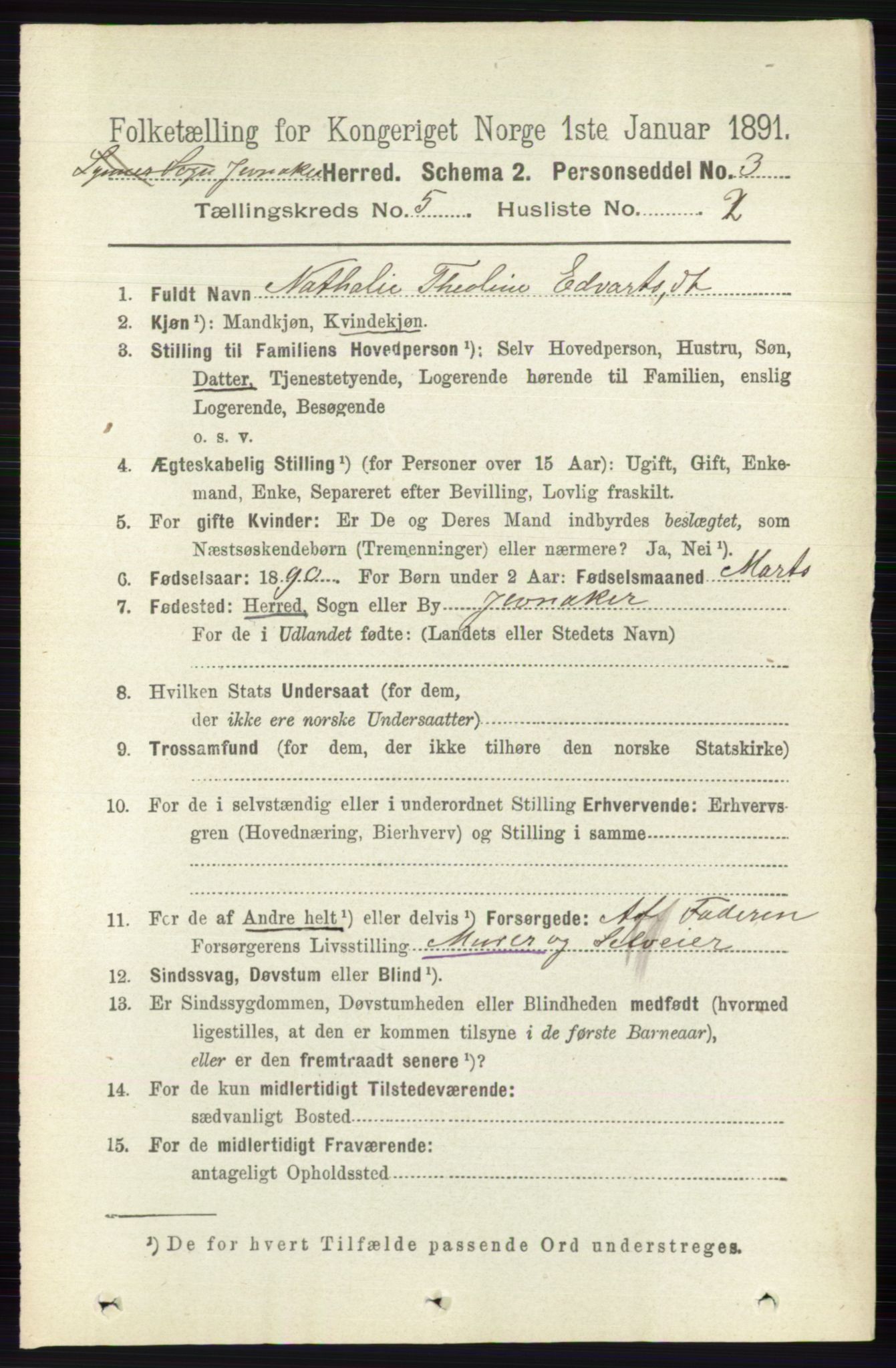 RA, 1891 census for 0532 Jevnaker, 1891, p. 2438