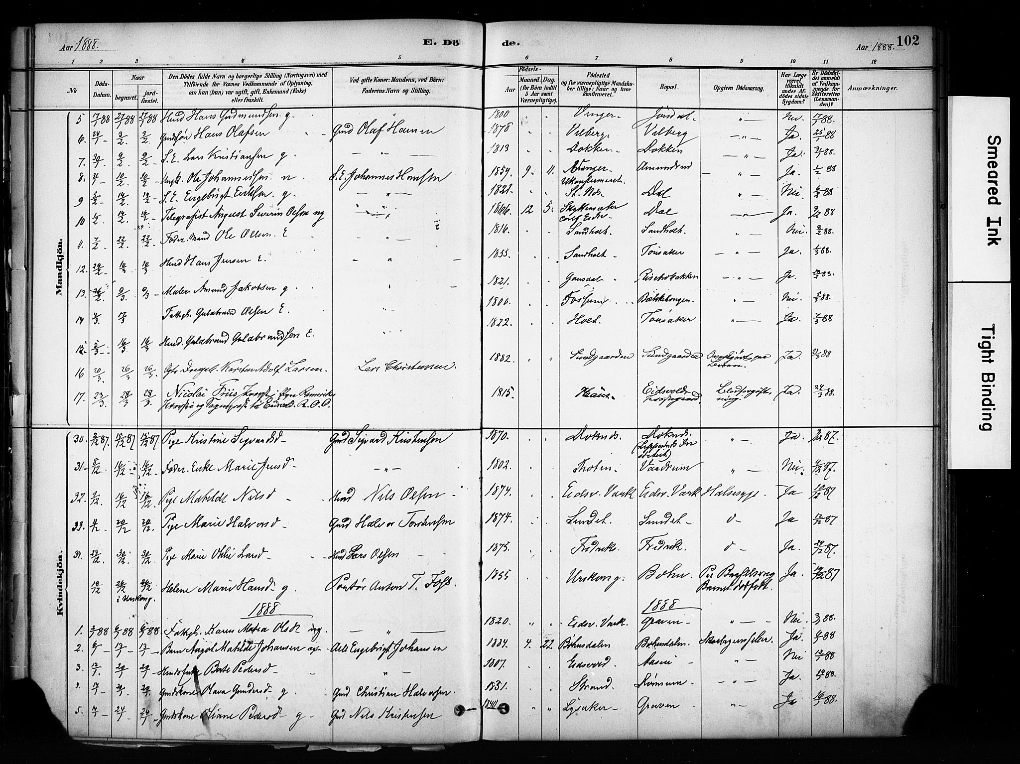 Eidsvoll prestekontor Kirkebøker, SAO/A-10888/F/Fa/L0003: Parish register (official) no. I 3, 1882-1895, p. 102