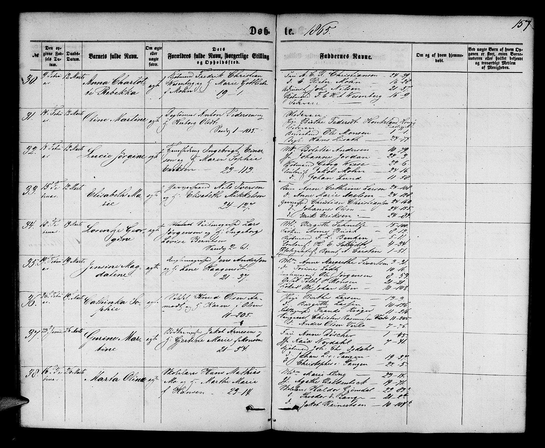 Korskirken sokneprestembete, AV/SAB-A-76101/H/Hab: Parish register (copy) no. B 5, 1863-1868, p. 157