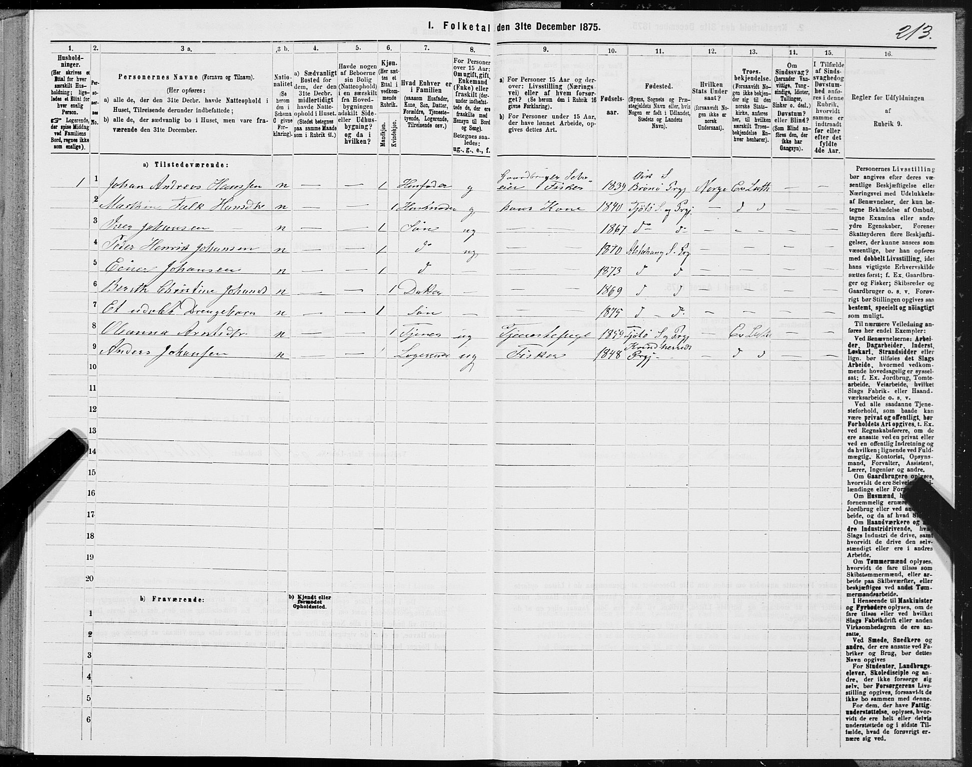 SAT, 1875 census for 1820P Alstahaug, 1875, p. 1213