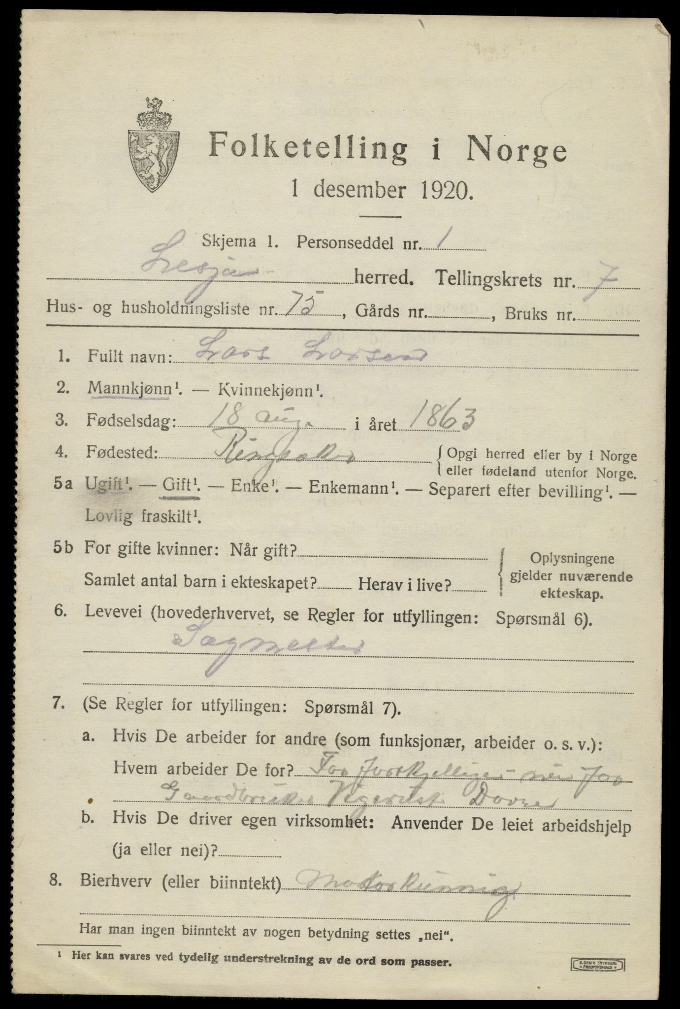 SAH, 1920 census for Lesja, 1920, p. 4698