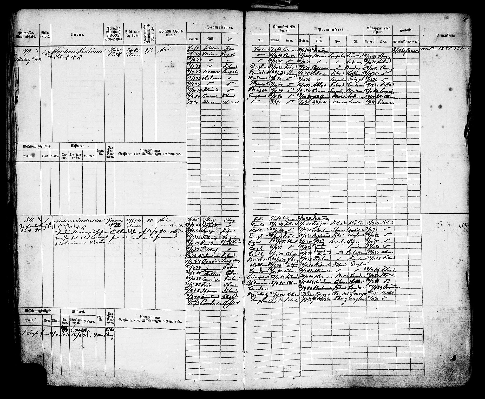 Sarpsborg mønstringskontor, AV/SAO-A-10569c/F/Fc/Fcb/L0004: Hovedrulle, 1868-1881, p. 43