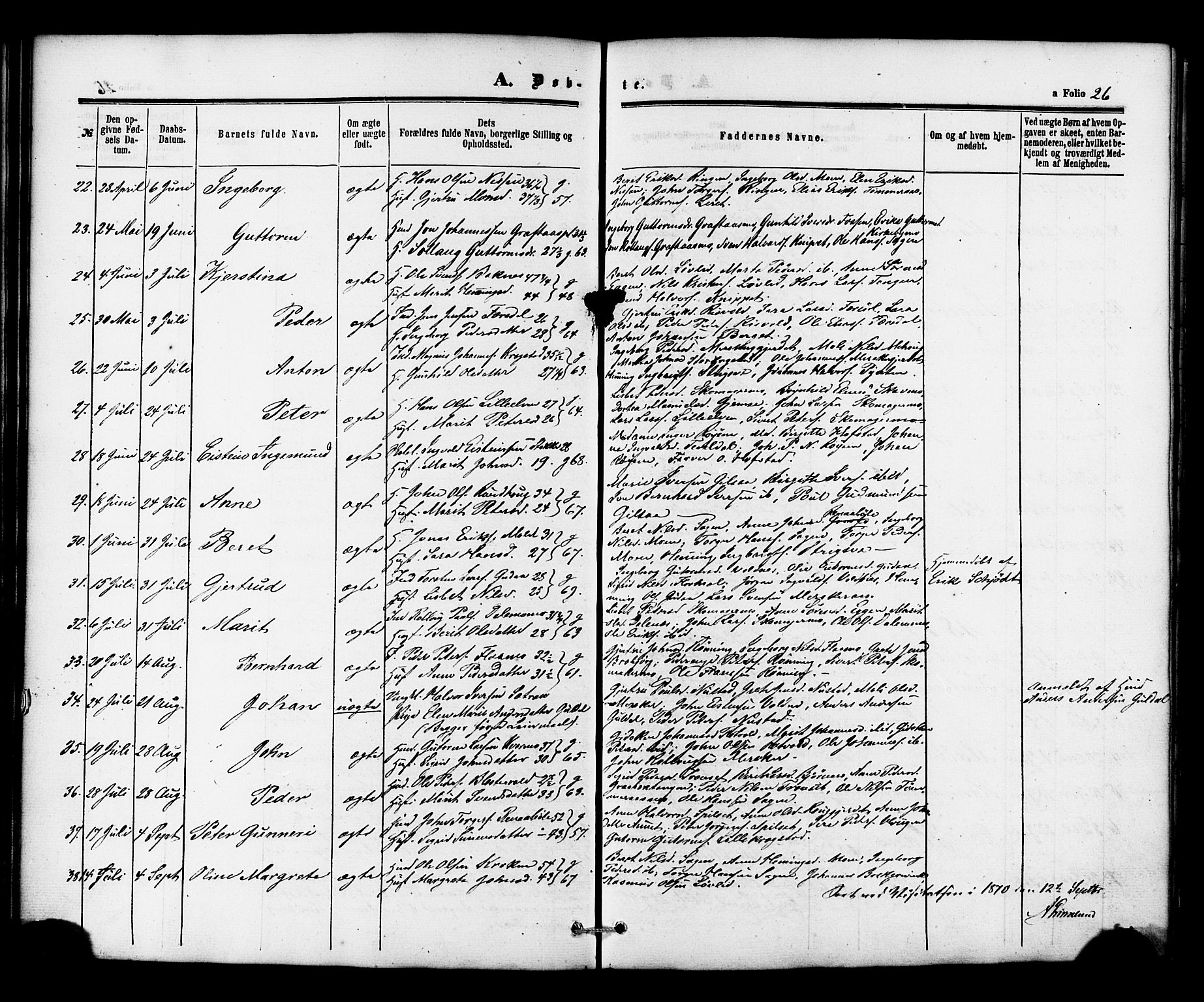 Ministerialprotokoller, klokkerbøker og fødselsregistre - Nord-Trøndelag, AV/SAT-A-1458/706/L0041: Parish register (official) no. 706A02, 1862-1877, p. 26