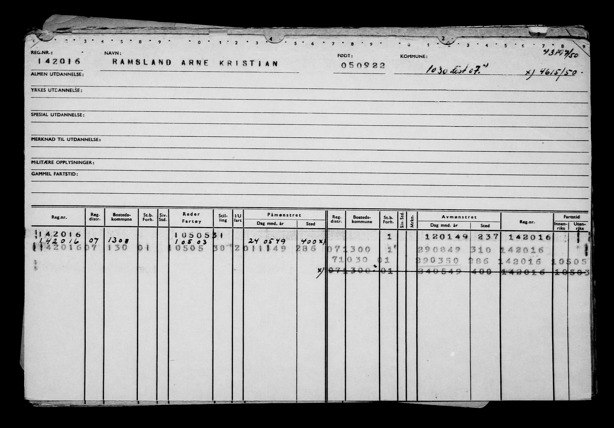 Direktoratet for sjømenn, AV/RA-S-3545/G/Gb/L0210: Hovedkort, 1922, p. 406