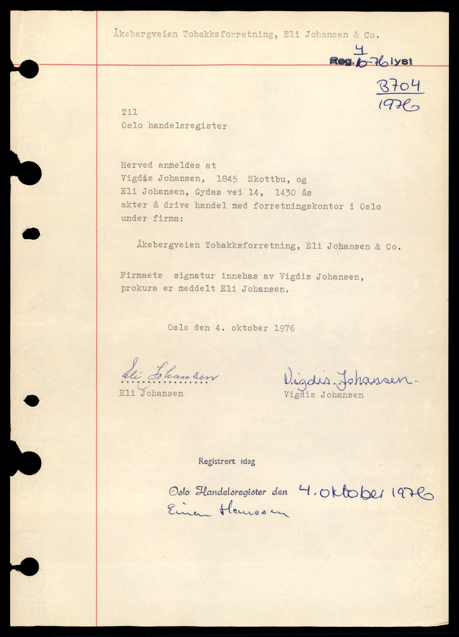 Oslo byfogd, Handelsregisteret, SAT/A-10867/G/Gb/Gbb/L0021: Registreringsmeldinger, A-D, 1977, p. 5