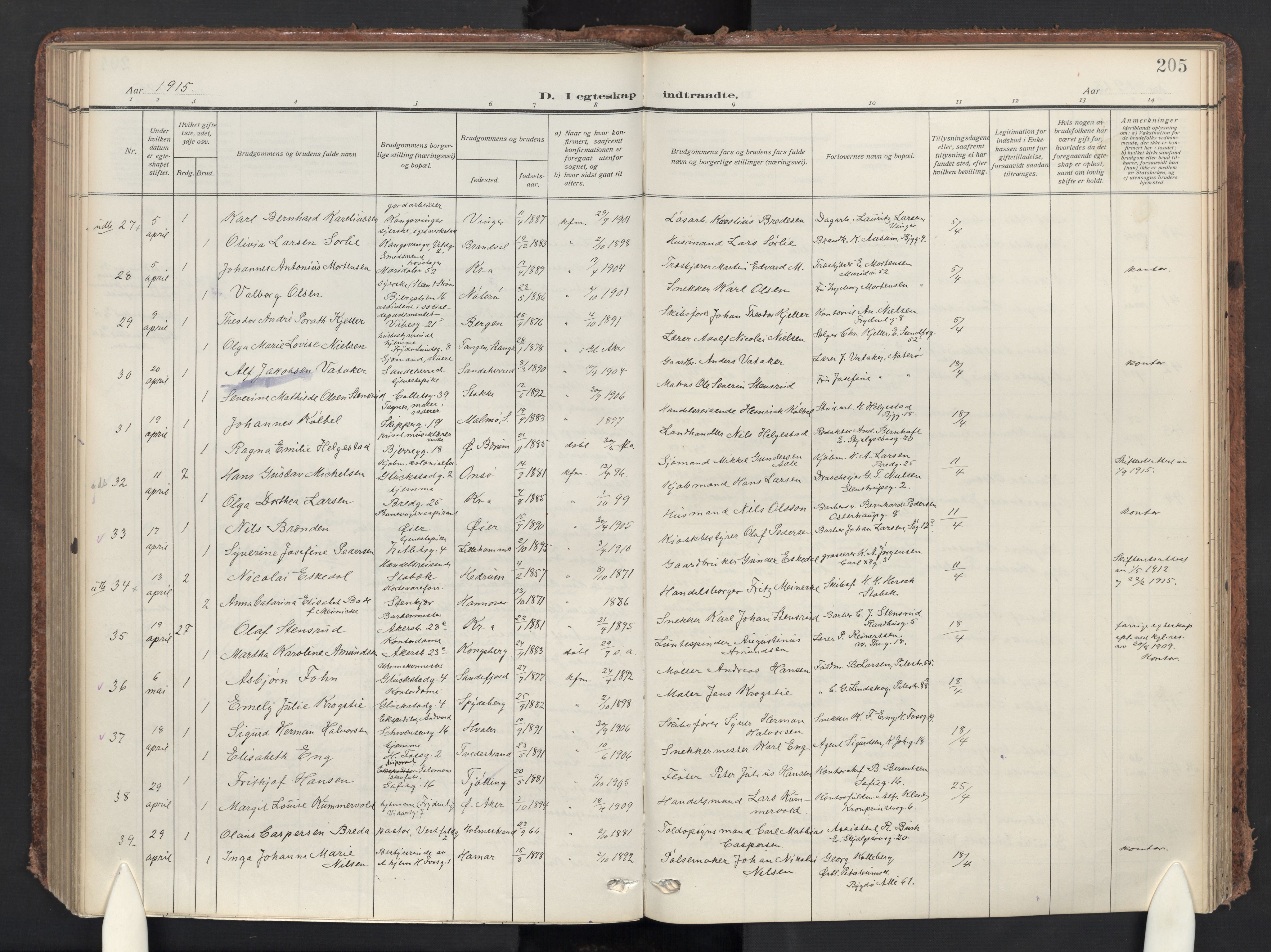 Gamle Aker prestekontor Kirkebøker, SAO/A-10617a/F/L0015: Parish register (official) no. 15, 1911-1924, p. 205