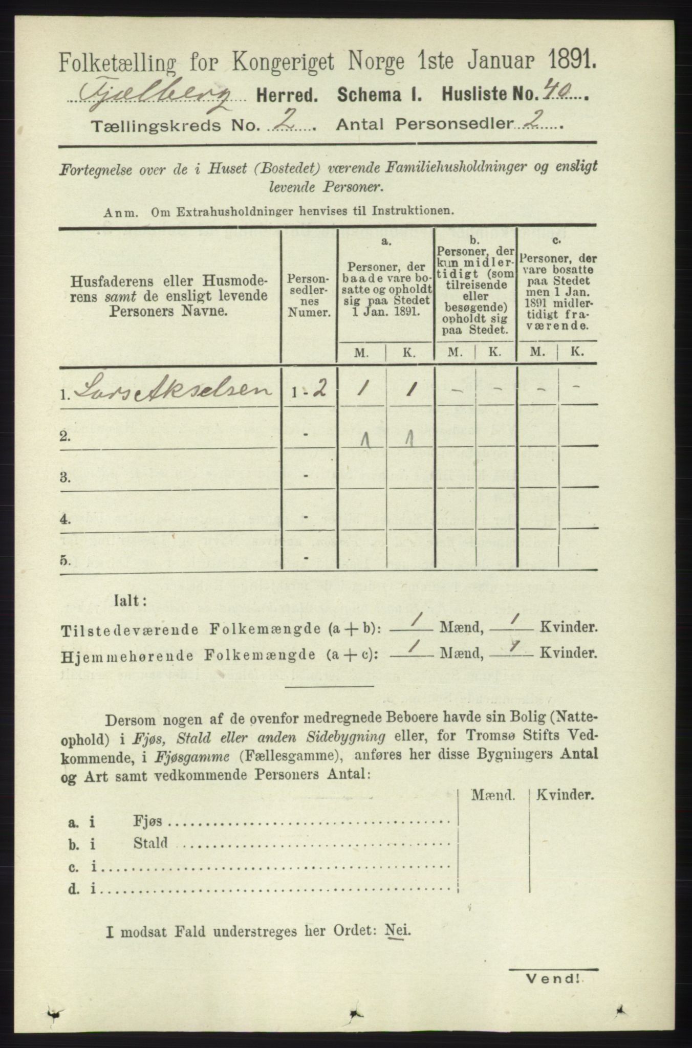 RA, 1891 census for 1213 Fjelberg, 1891, p. 498