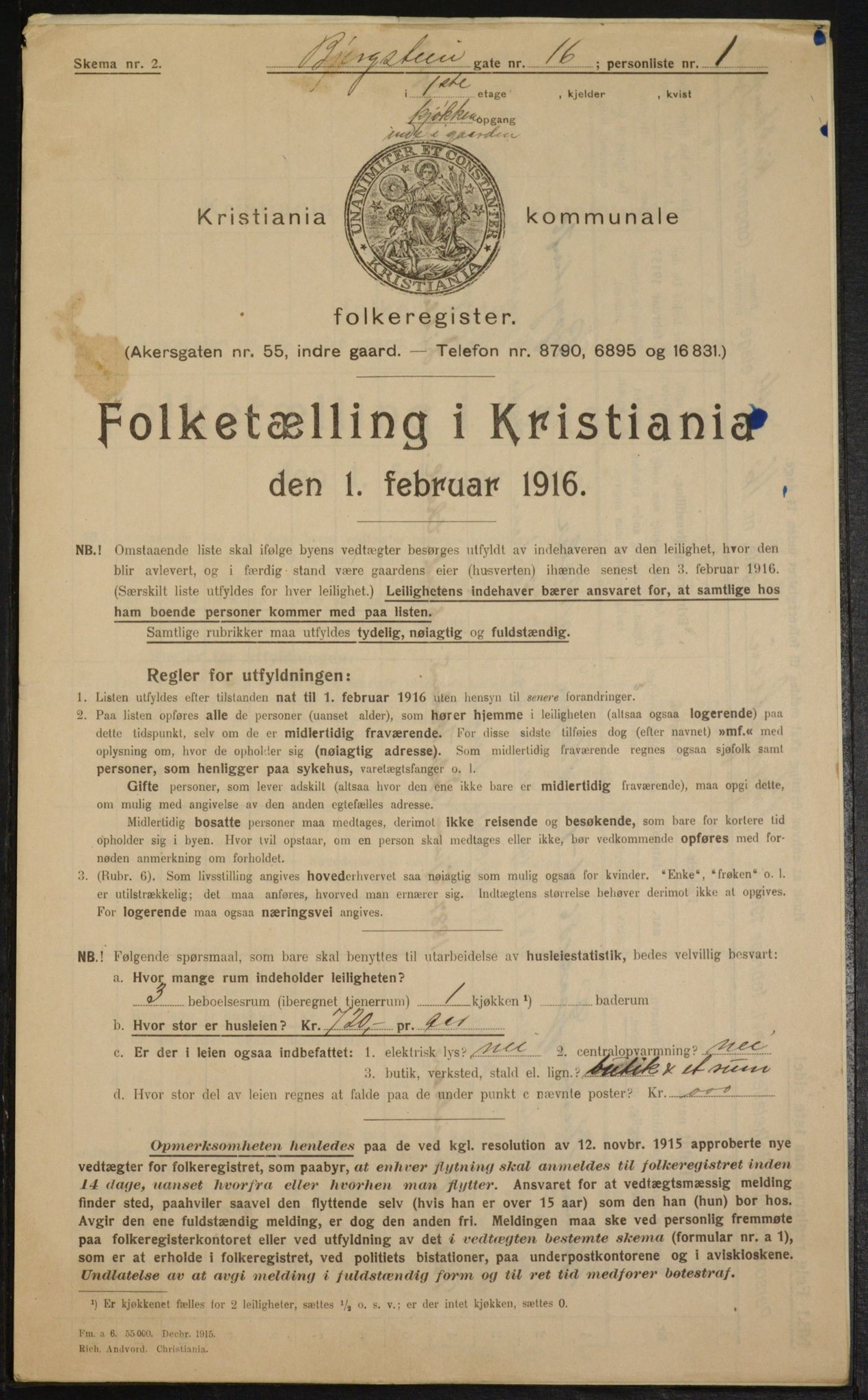 OBA, Municipal Census 1916 for Kristiania, 1916, p. 4619