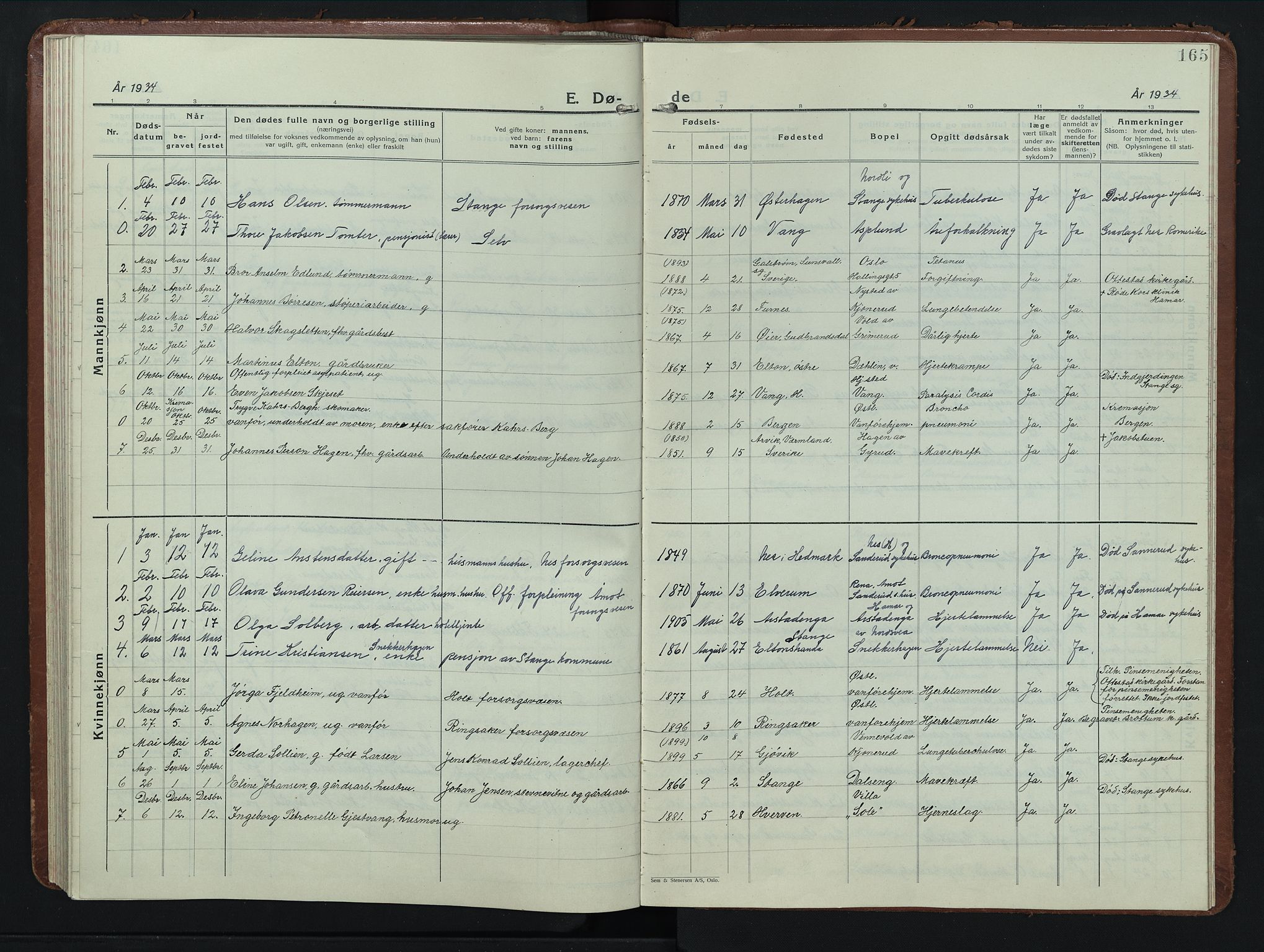 Stange prestekontor, AV/SAH-PREST-002/L/L0019: Parish register (copy) no. 19, 1929-1947, p. 165