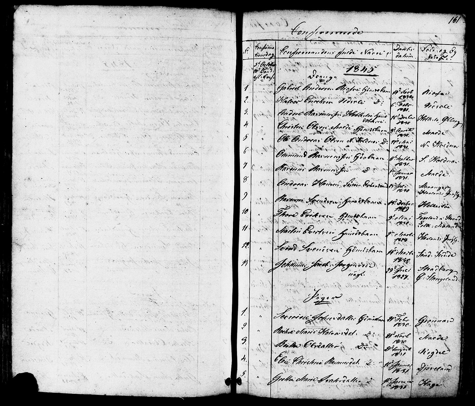 Håland sokneprestkontor, SAST/A-101802/001/30BB/L0002: Parish register (copy) no. B 2, 1845-1872, p. 161