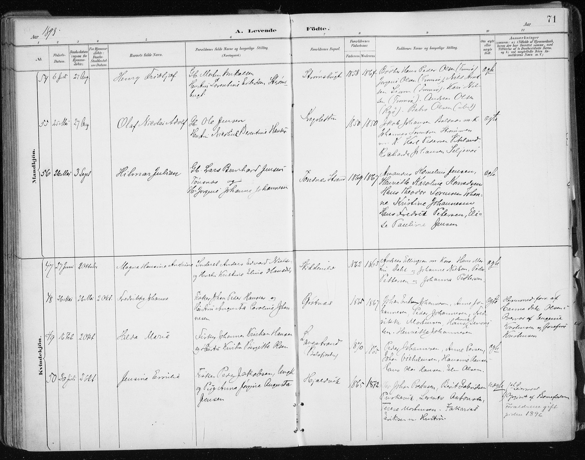 Tromsøysund sokneprestkontor, AV/SATØ-S-1304/G/Ga/L0005kirke: Parish register (official) no. 5, 1888-1896, p. 71