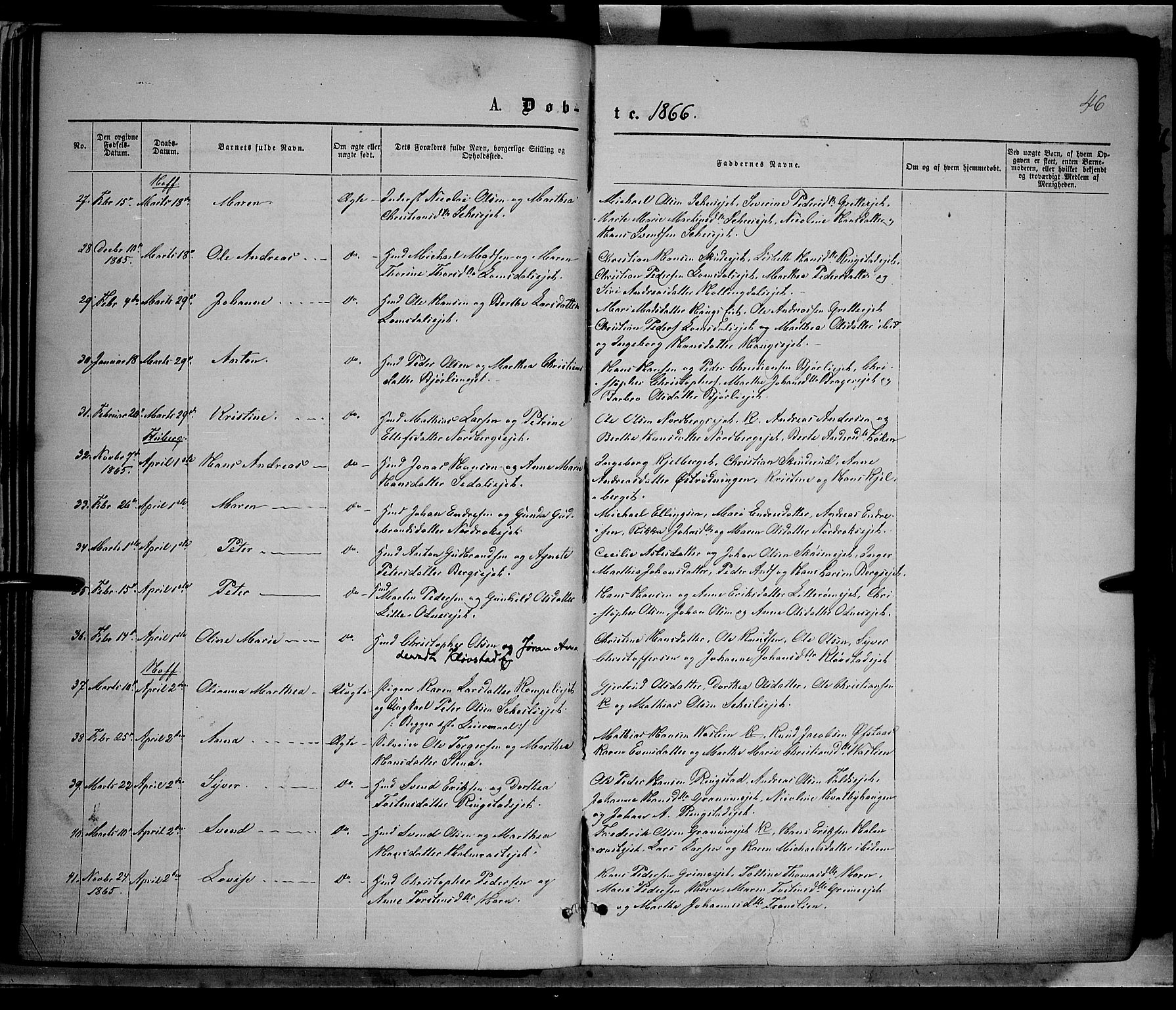 Søndre Land prestekontor, AV/SAH-PREST-122/K/L0001: Parish register (official) no. 1, 1860-1877, p. 46