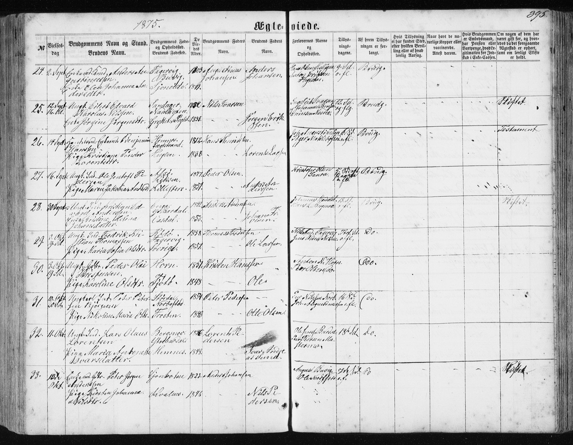 Ministerialprotokoller, klokkerbøker og fødselsregistre - Nordland, AV/SAT-A-1459/838/L0556: Parish register (copy) no. 838C03, 1861-1893, p. 395